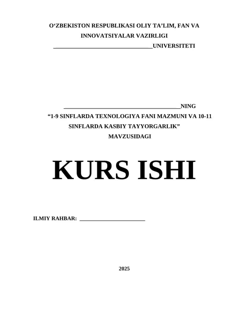 1-9 sinflarda Texnologiya fani mazmuni va 10-11 sinflarda Kasbiy tayyorgarlik 1