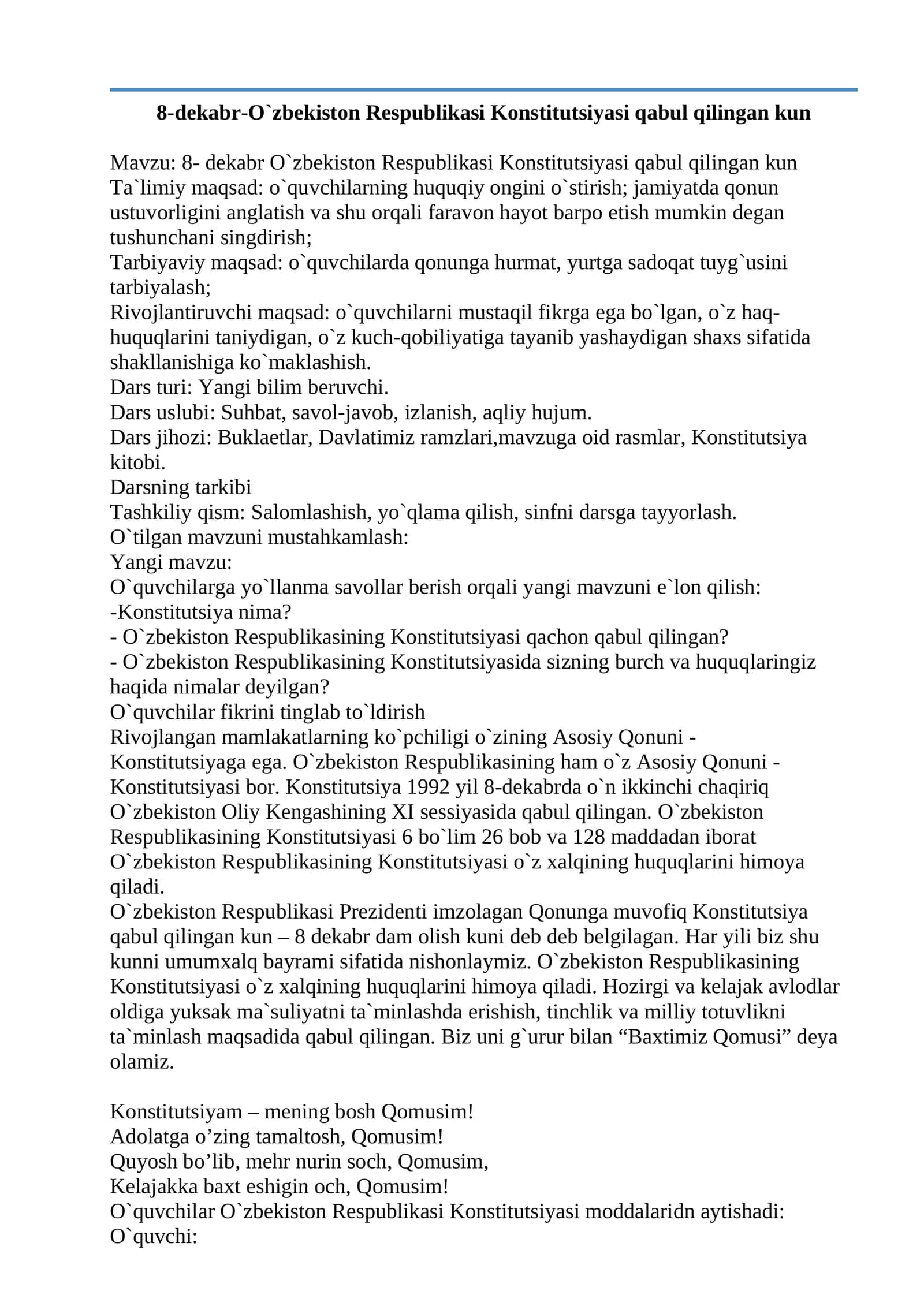 8-dekabr-O`zbekiston Respublikasi Konstitutsiyasi qabul qilingan kun 1