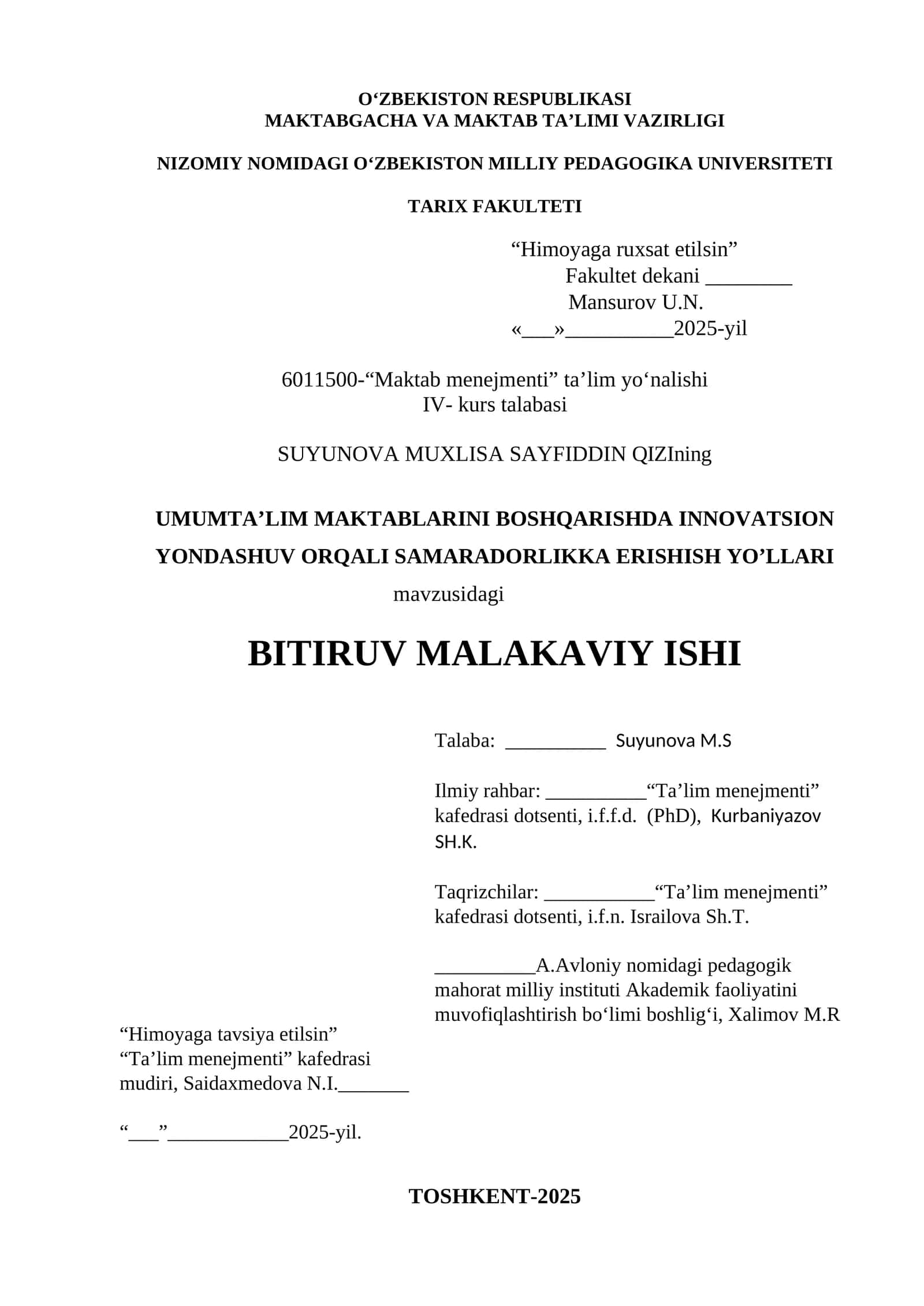 UMUMTA’LIM MAKTABLARINI BOSHQARISHDA INNOVATSION YONDASHUV ORQALI SAMARADORLIKKA ERISHISH YO’LLARI 1
