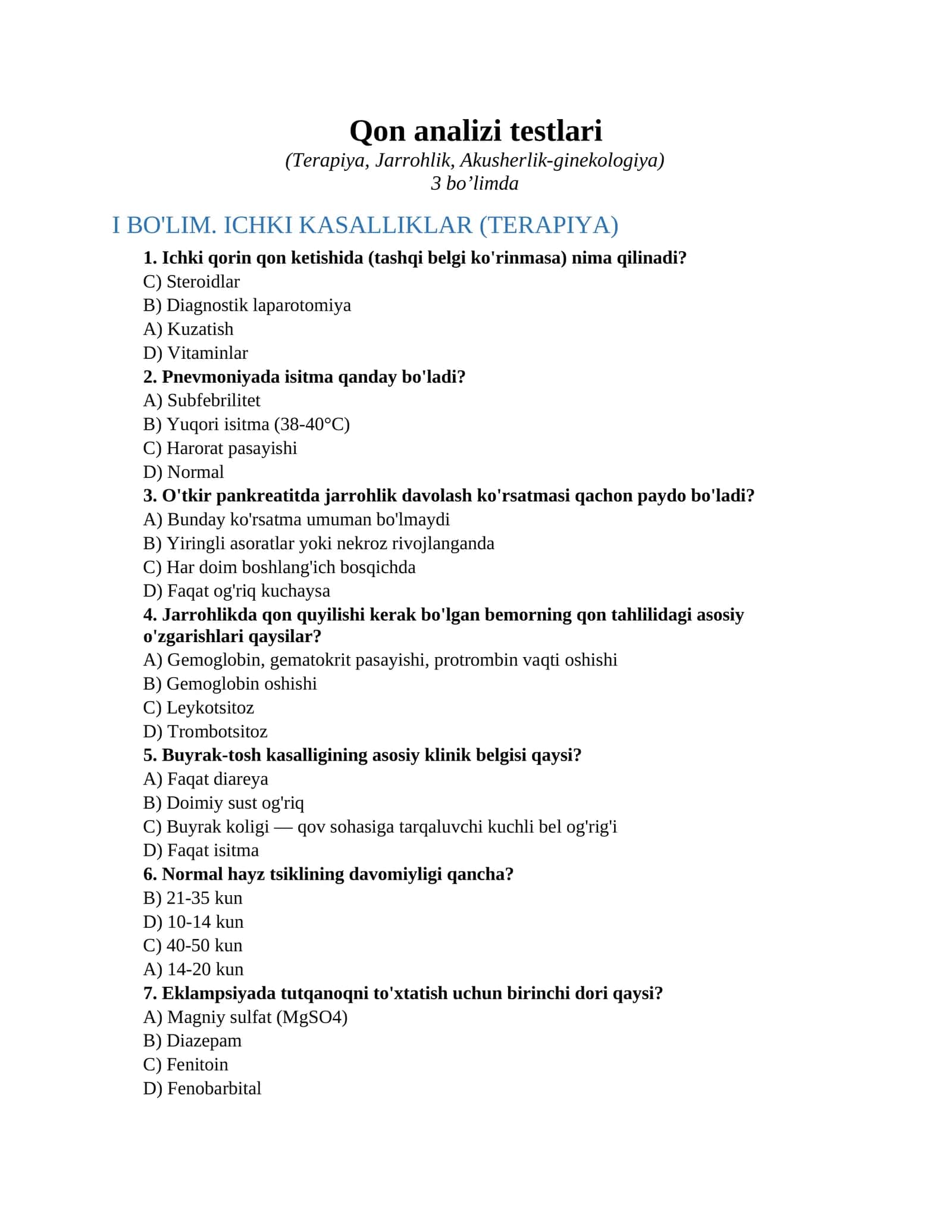 Qon analizi testlari 1
