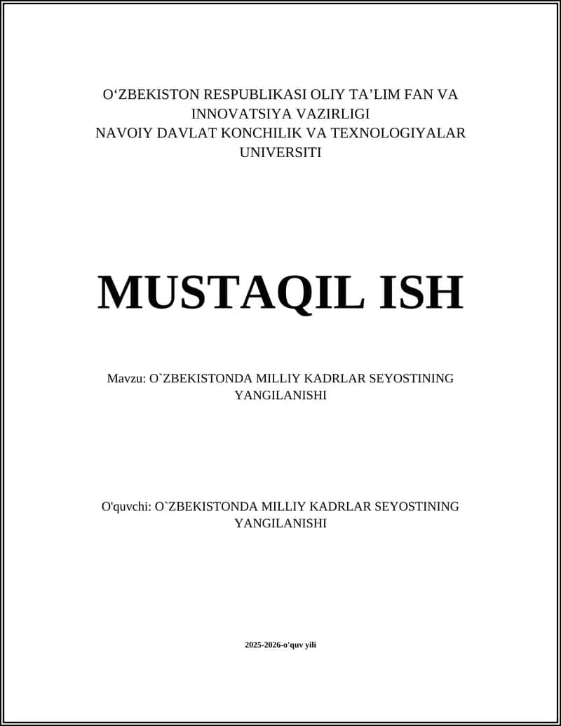 O`ZBEKISTONDA MILLIY KADRLAR SEYOSTINING YANGILANISHI 1