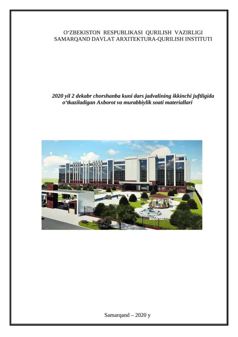 O‘ZBEKISTON RESPUBLIKASIDAGI IQTISODIY, IJTIMOIY-SIYOSIY VOQEALARGA DOIR MA’LUMOTLAR 1