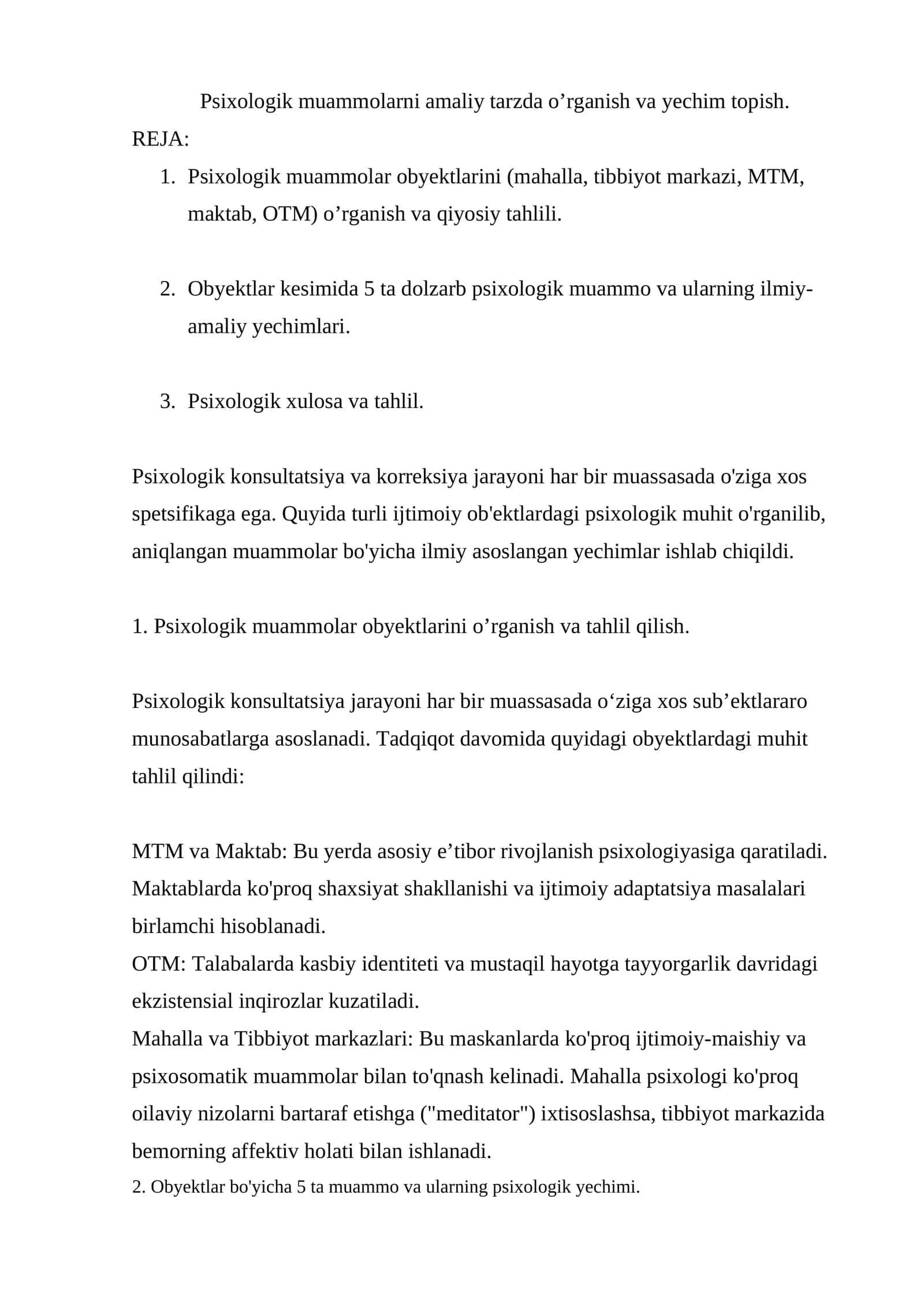 Psixologik muammolarni amaliy tarzda o’rganish va yechim topish 1