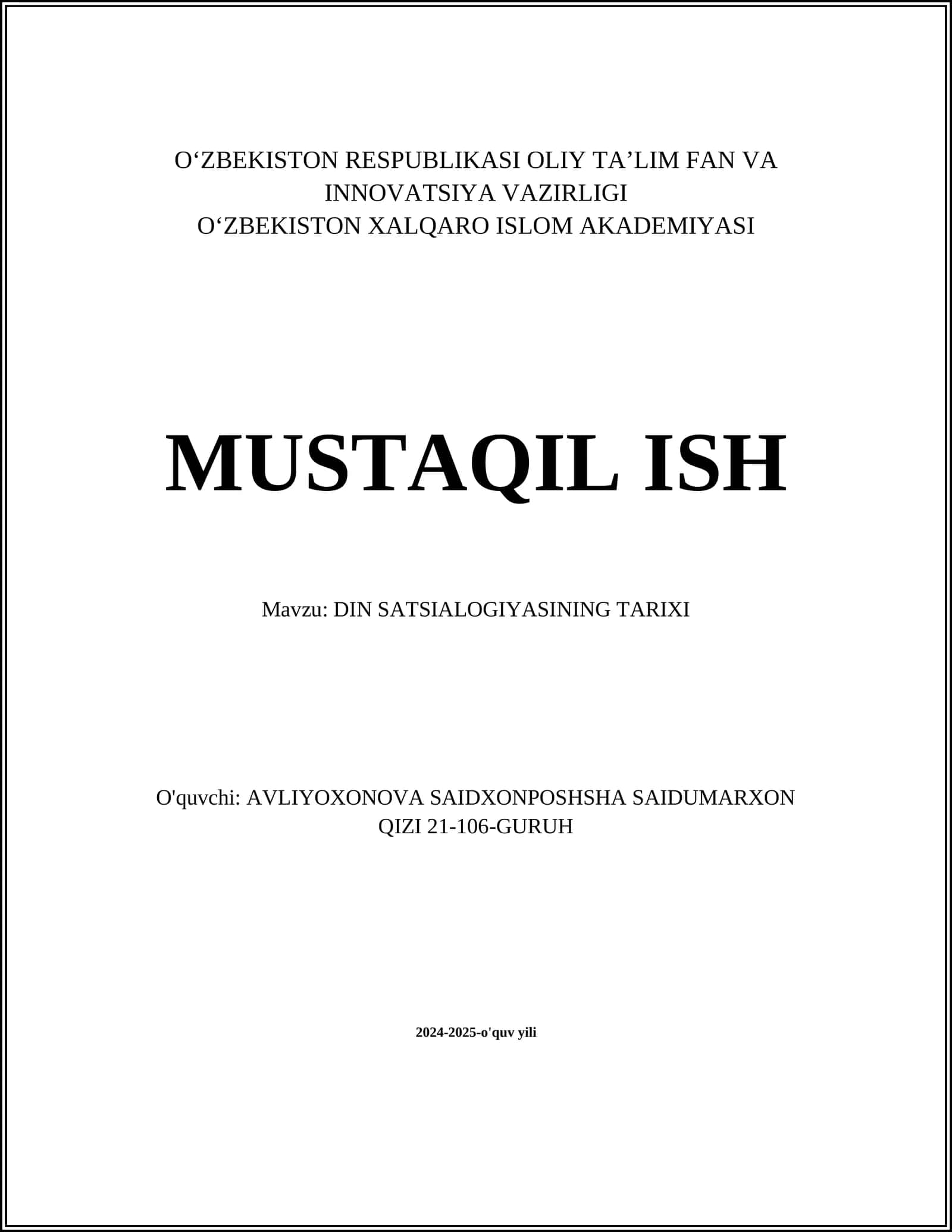 DIN SATSIALOGIYASINING TARIXI 1