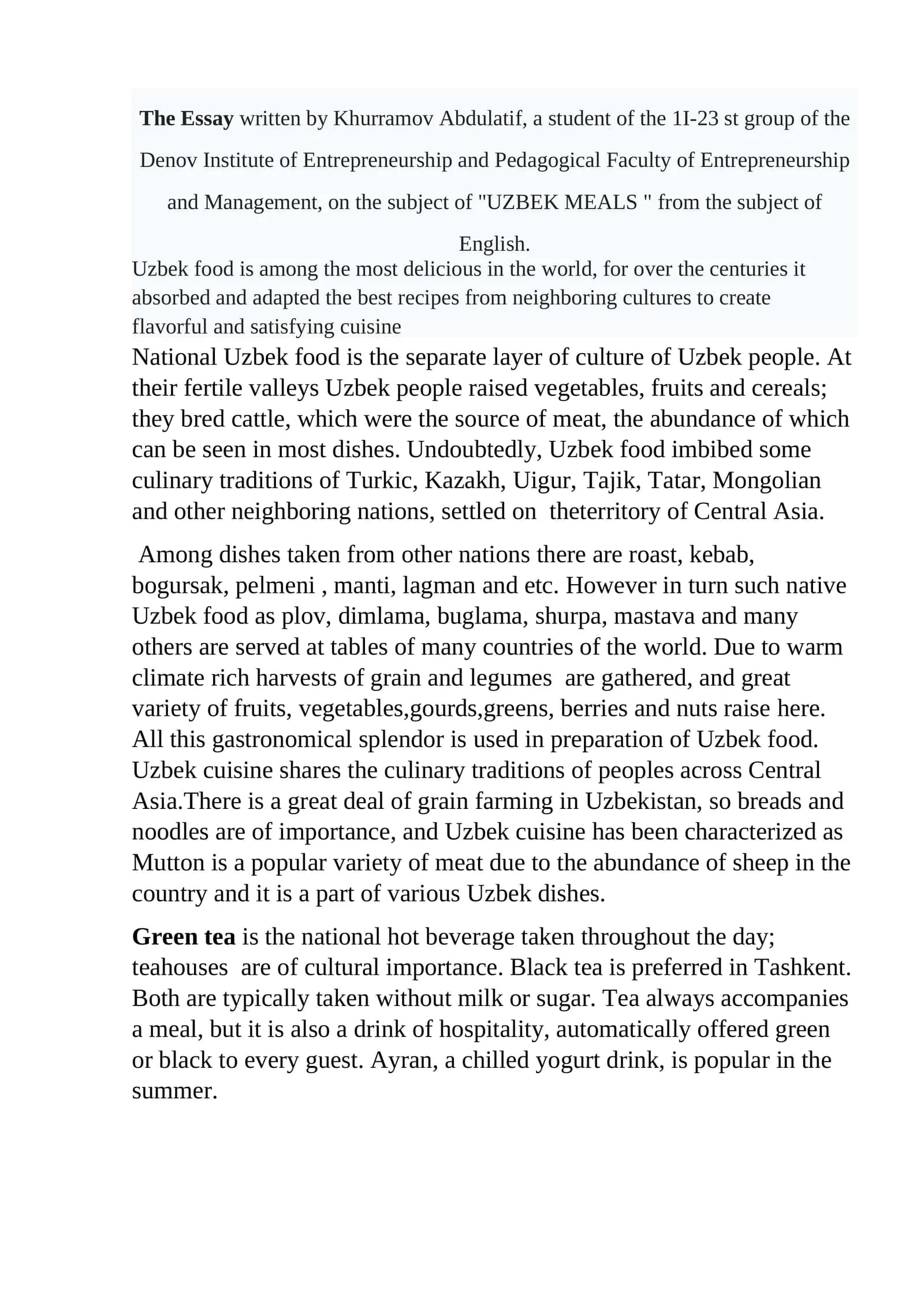 The Essay  Uzbek Meals 1
