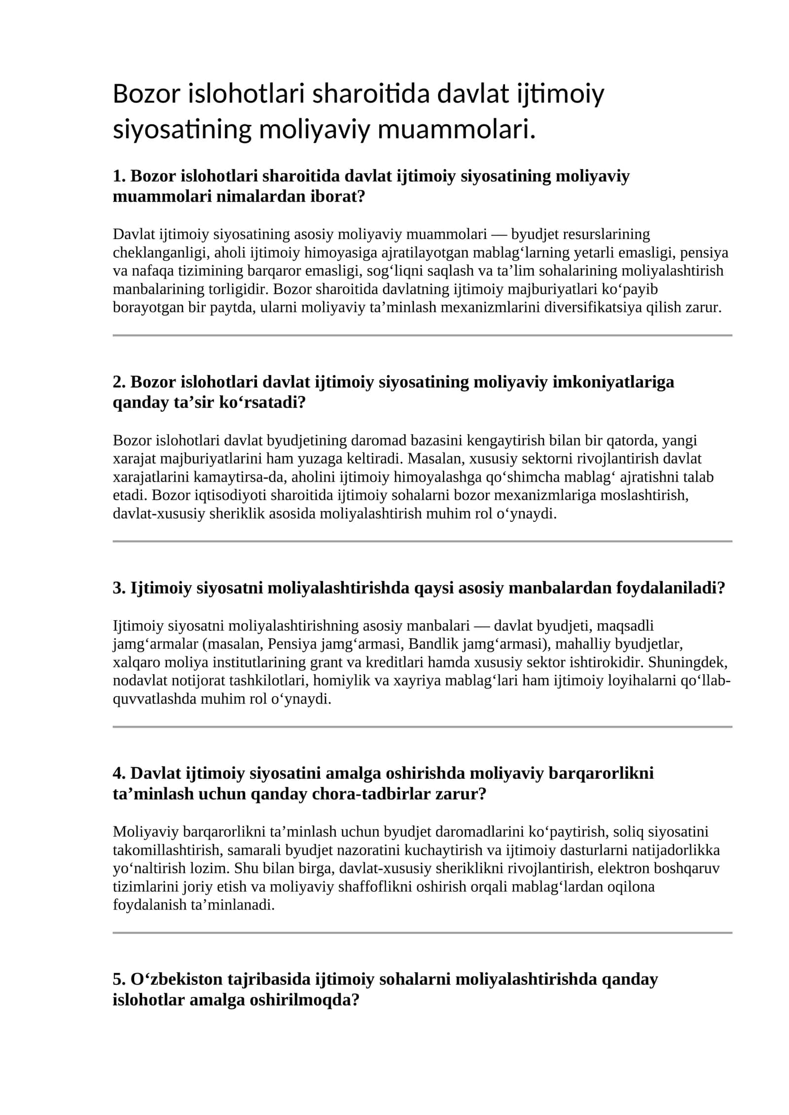 Davlat Ijtimoiy Siyosati Moliyalashtirish Muammolari 1
