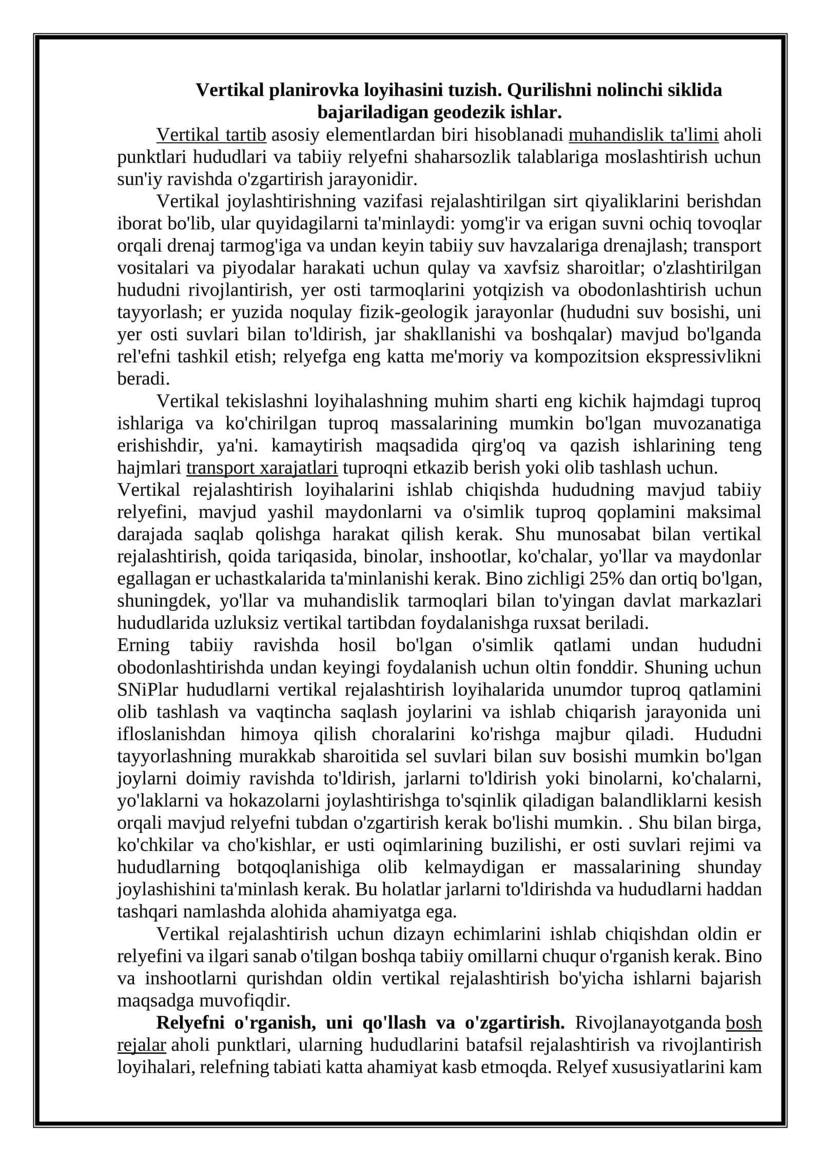 Vertikal planirovka loyihasi 1