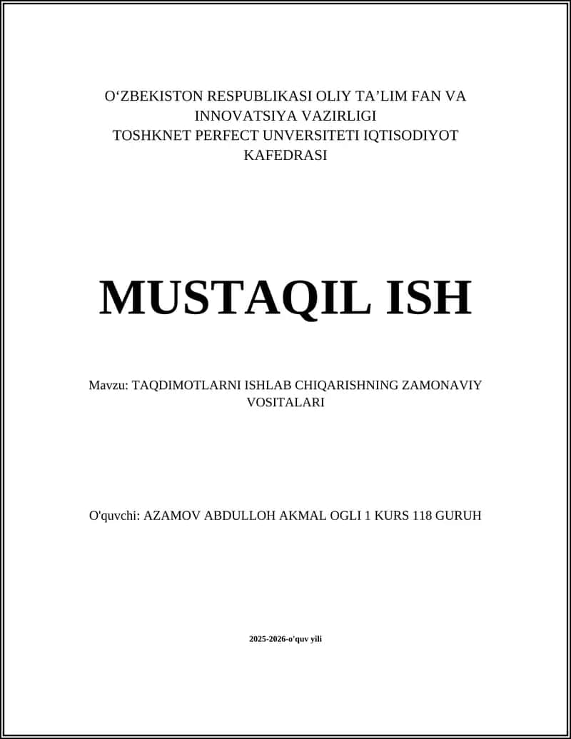 TAQDIMOTLARNI ISHLAB CHIQARISHNING ZAMONAVIY VOSITALARI 1