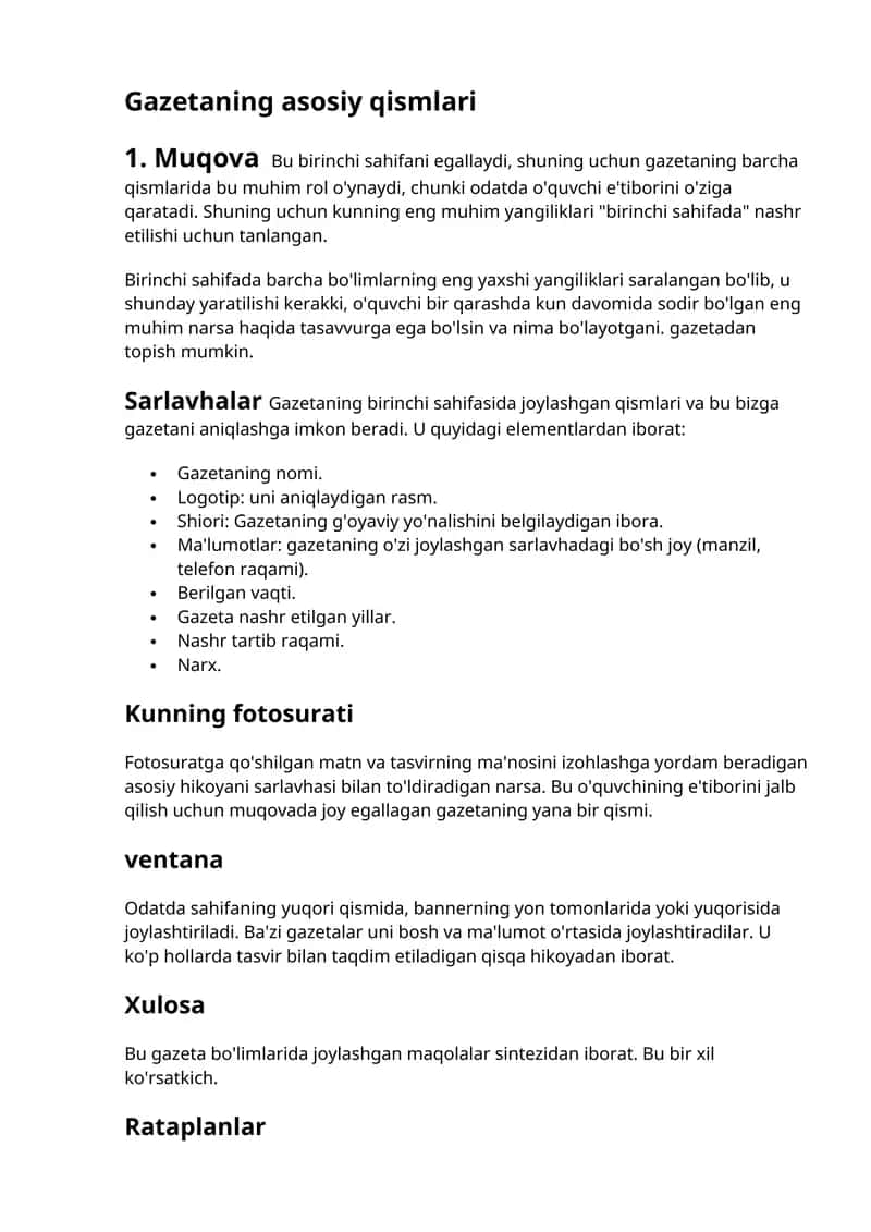 Gazetaning asosiy qismlari 1