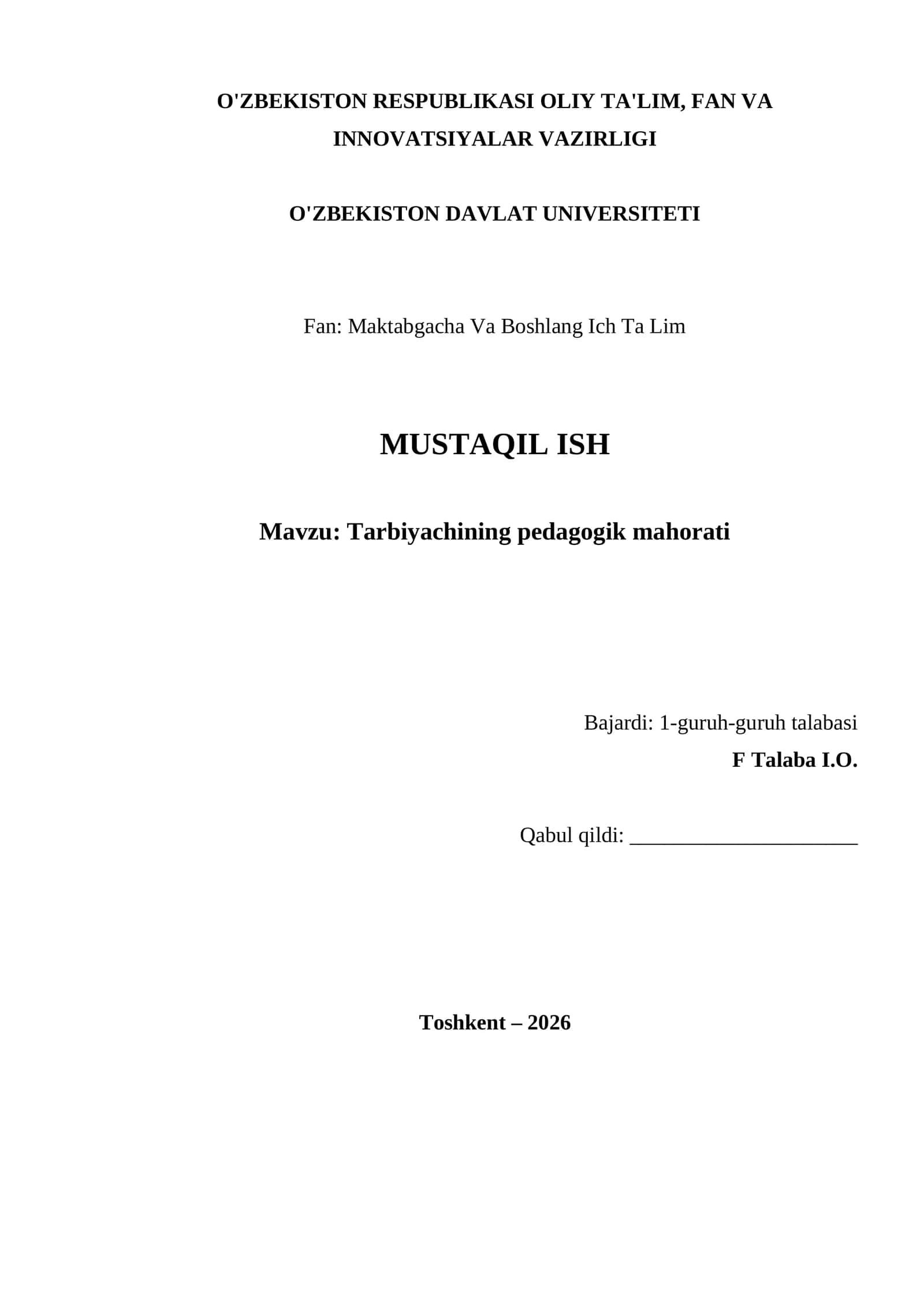 Tarbiyachining pedagogik mahorati 1