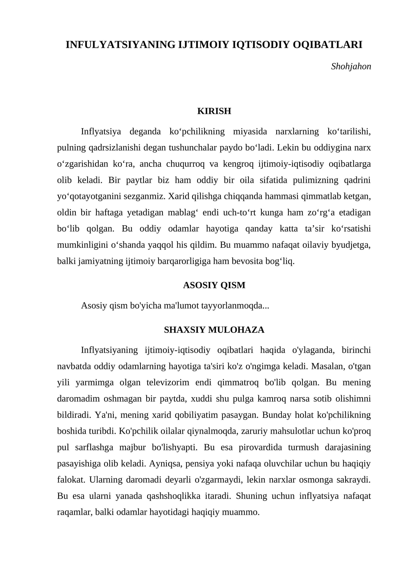 INFULYATSIYANING IJTIMOIY IQTISODIY OQIBATLARI 1