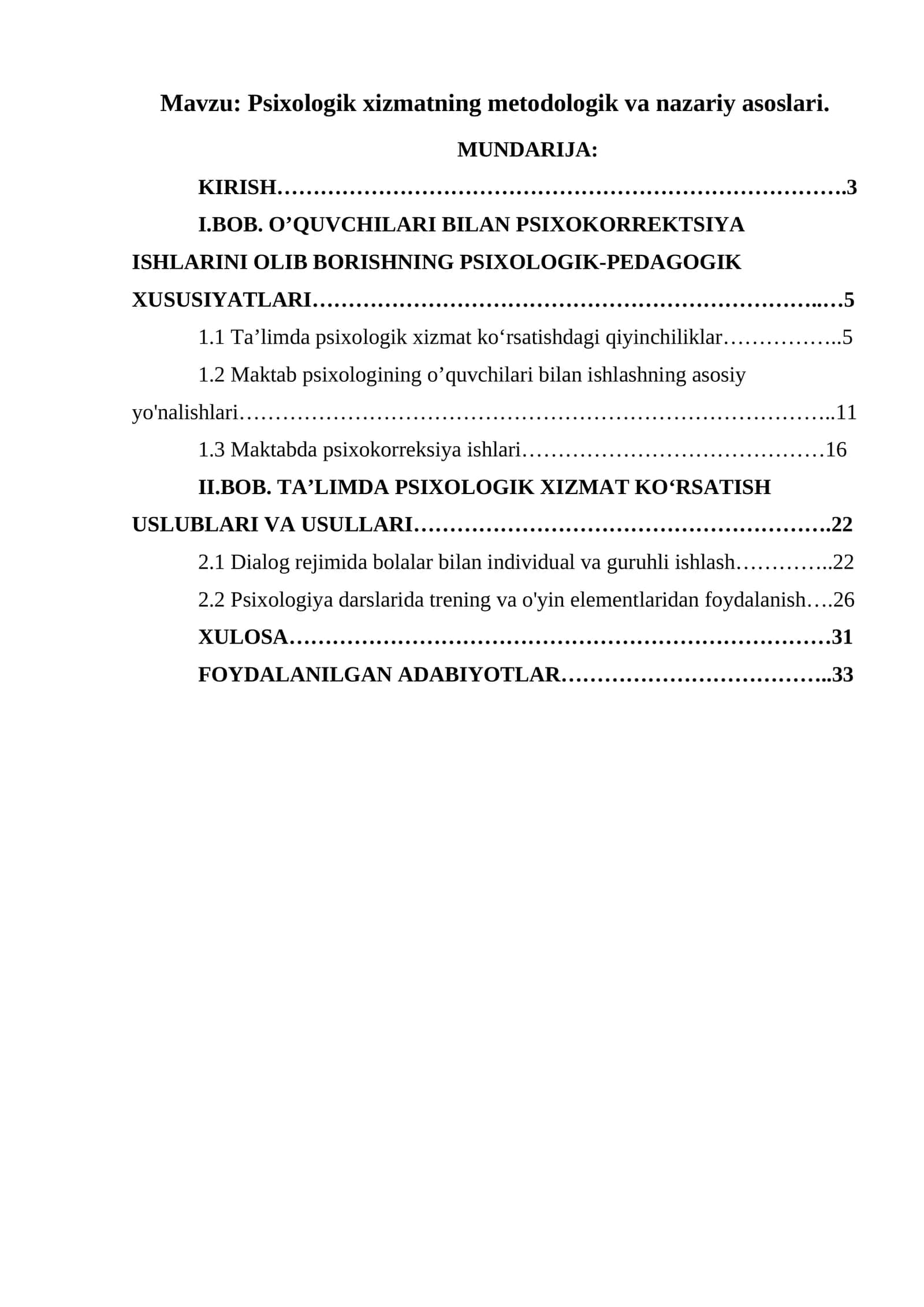 Psixologik xizmatning metodologik va nazariy asoslari 1