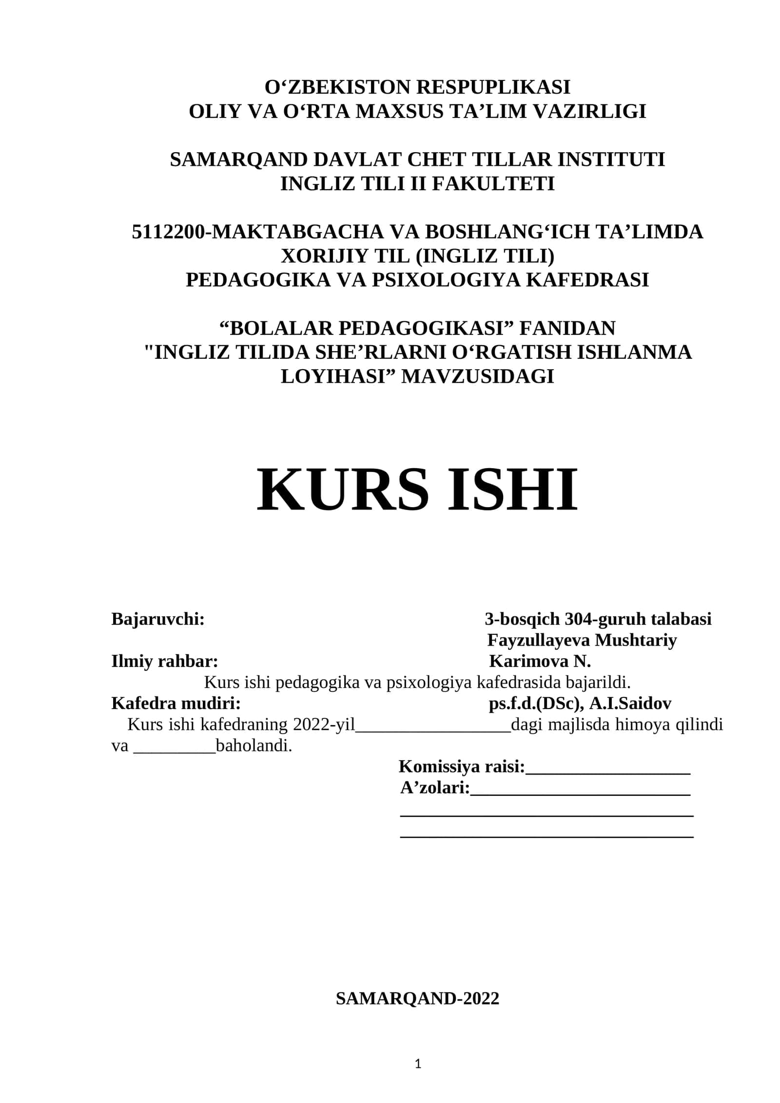 INGLIZ TILIDA SHE’RLARNI O‘RGATISH ISHLANMA LOYIHASI 1