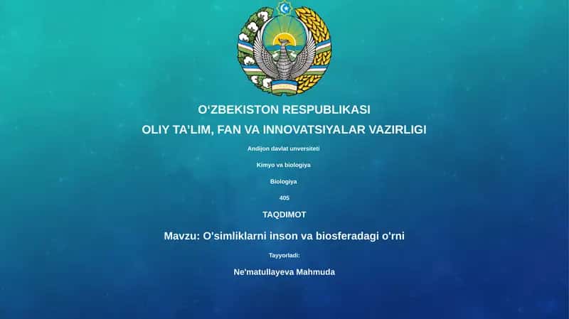 O'simliklarni inson va biosferadagi o'rni 1