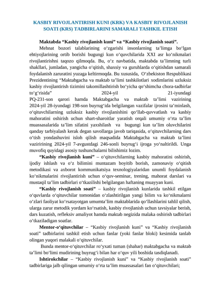 Kasbiy rivojlanish kuni (KRK) va Kasbiy rivojlanish soati (KRS) tadbirlari 1