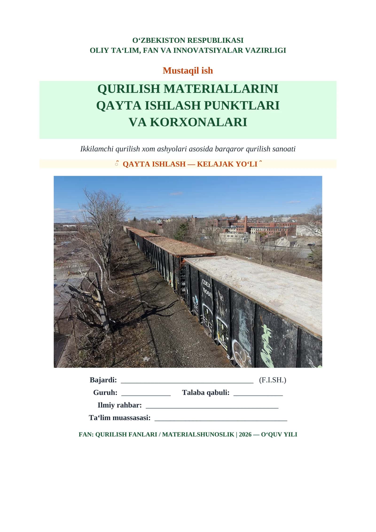 QURILISH MATERIALLARINI QAYTA ISHLASH PUNKTLARI VA KORXONALARI 1