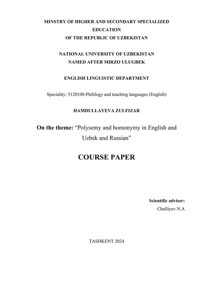 "Polysemy and Homonymy in English and Uzbek and Russian" 1