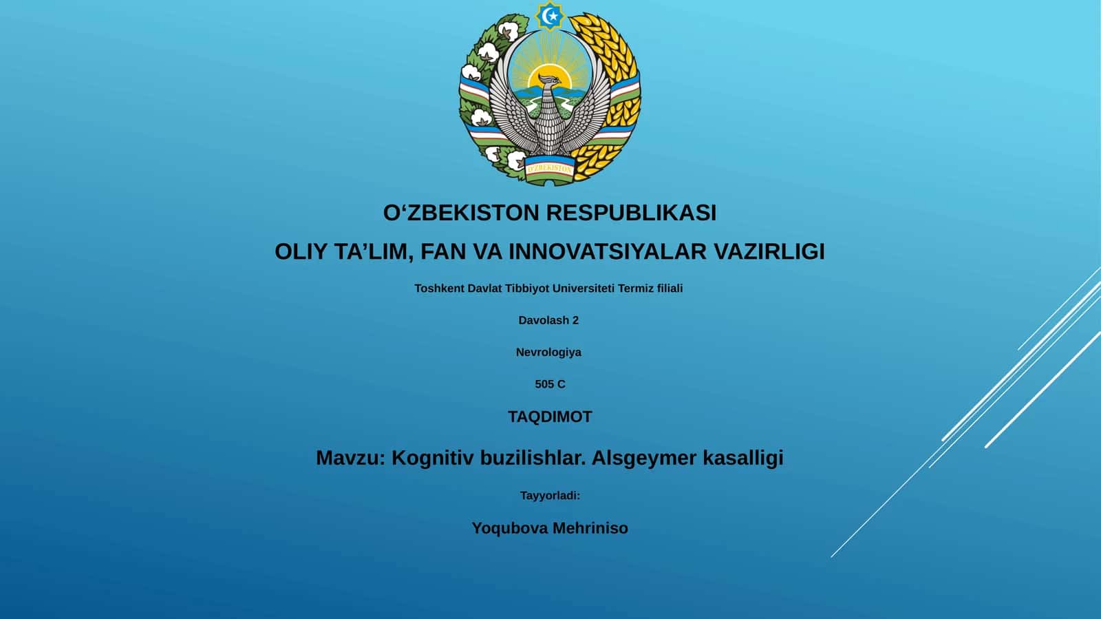 Kognitiv buzilishlar. Alsgeymer kasalligi 1
