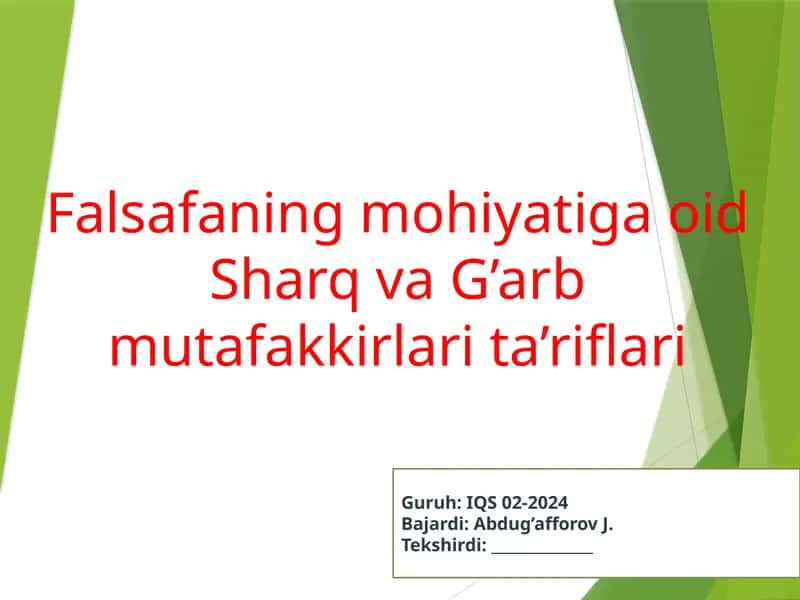 Falsafaning mohiyatiga oid Sharq va G’arb mutafakkirlari ta’riflari 1