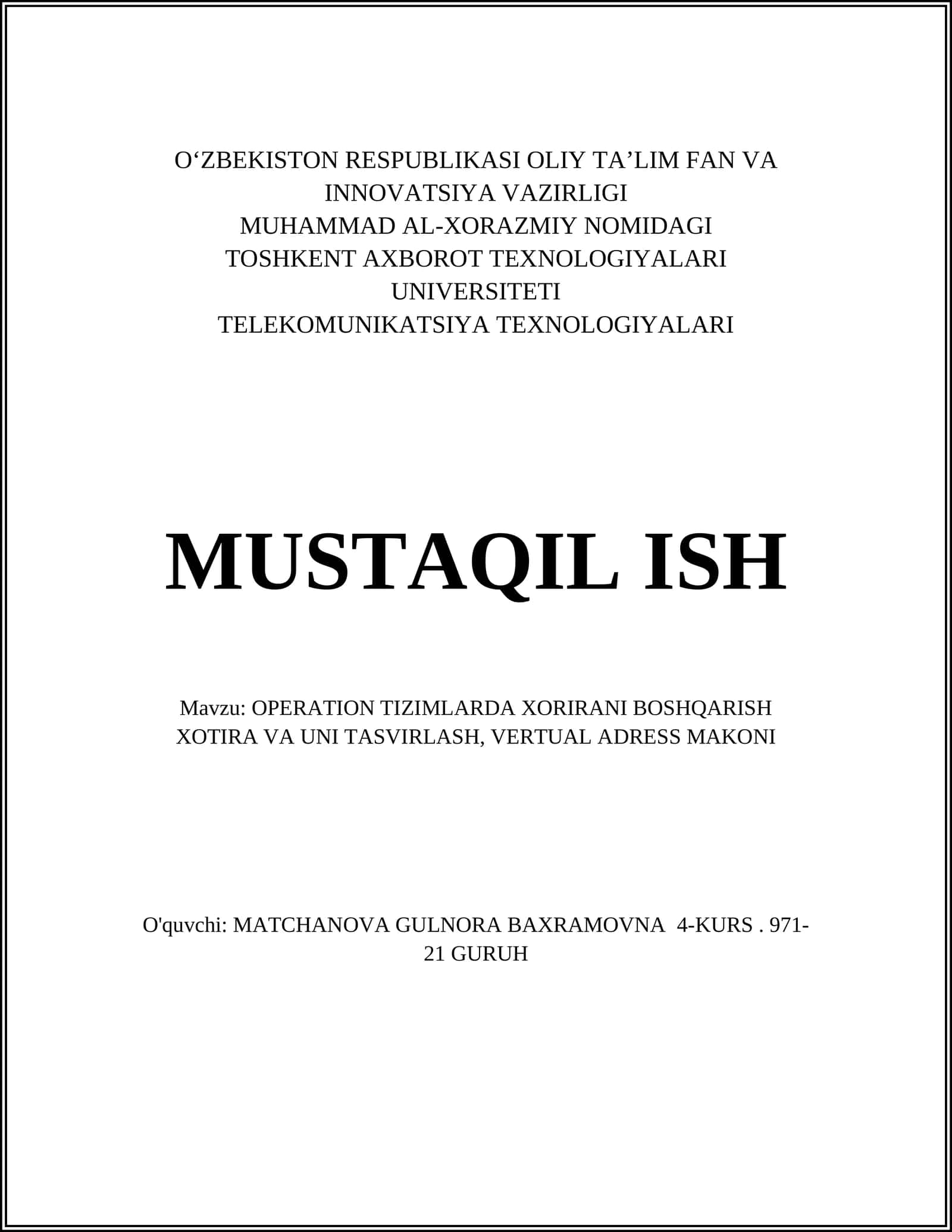 Xotira boshqarish tizimlari 1