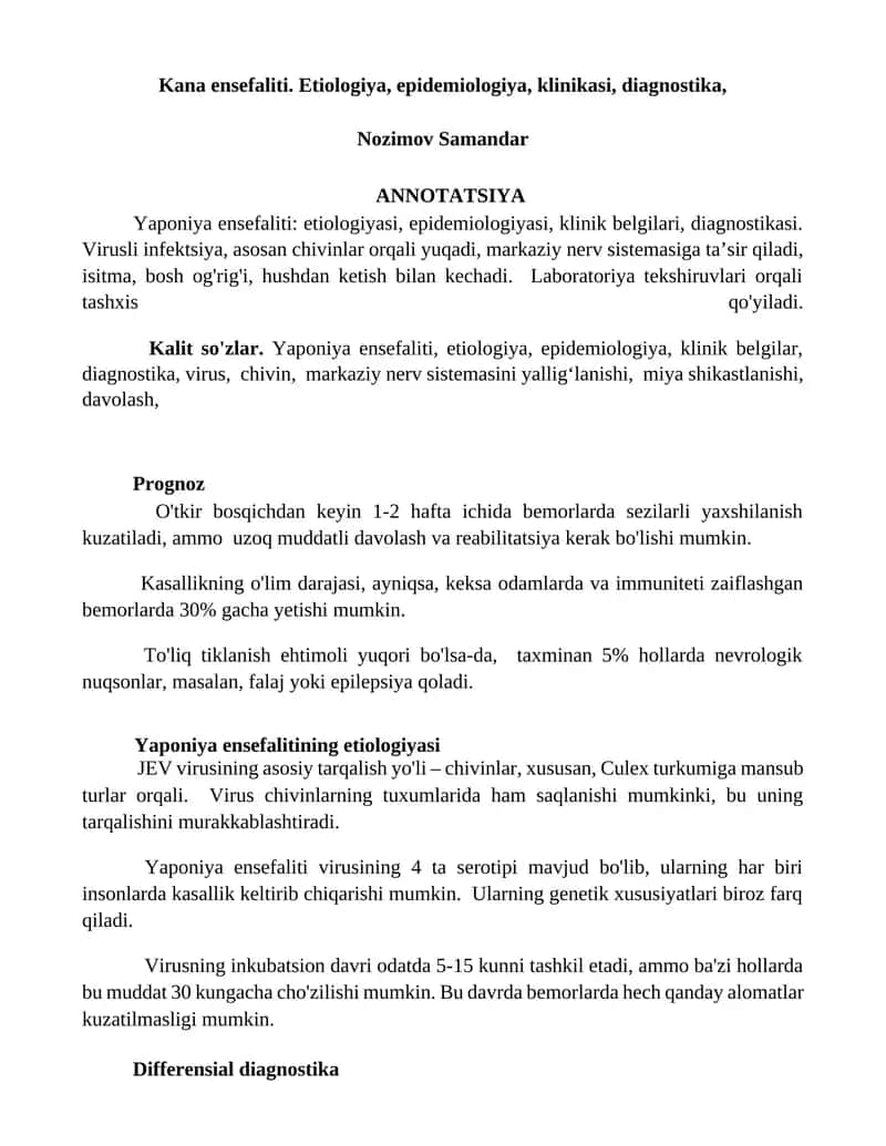 Yaponiya ensefaliti: etiologiyasi, epidemiologiyasi, klinik belgilari, diagnostikasi 1