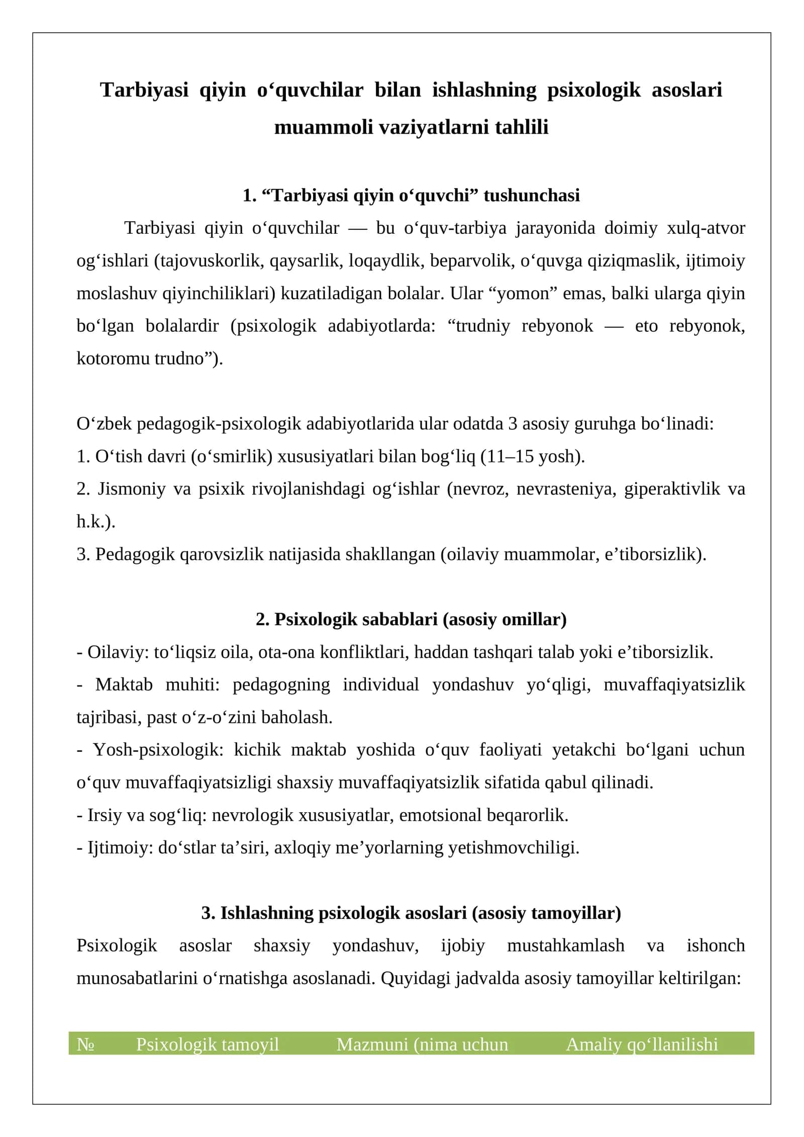 Tarbiyasi qiyin o‘quvchilar bilan ishlashning psixologik asoslari 1