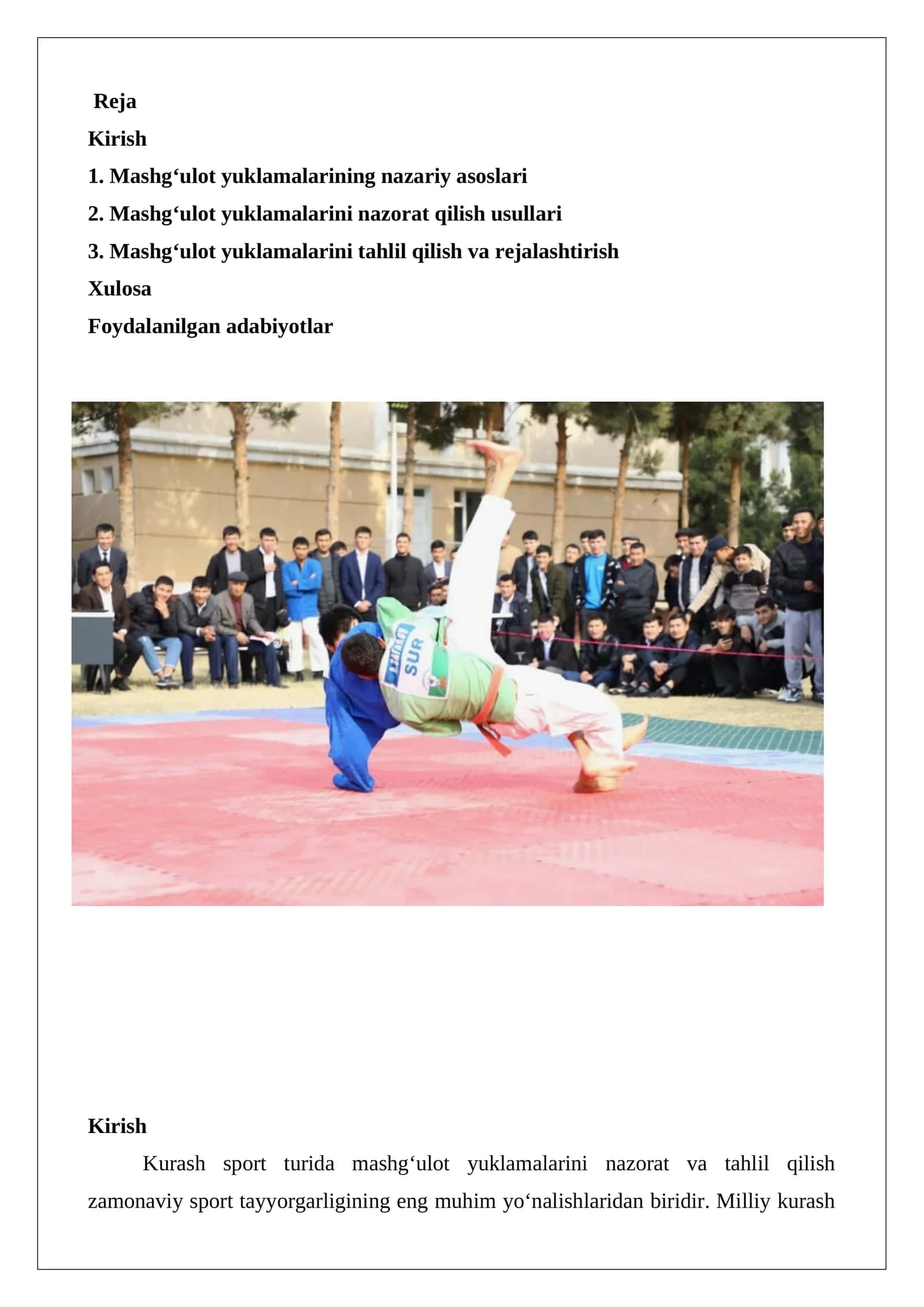 Kurash sport turida mashg‘ulot yuklamalari nazorati va tahlili 1