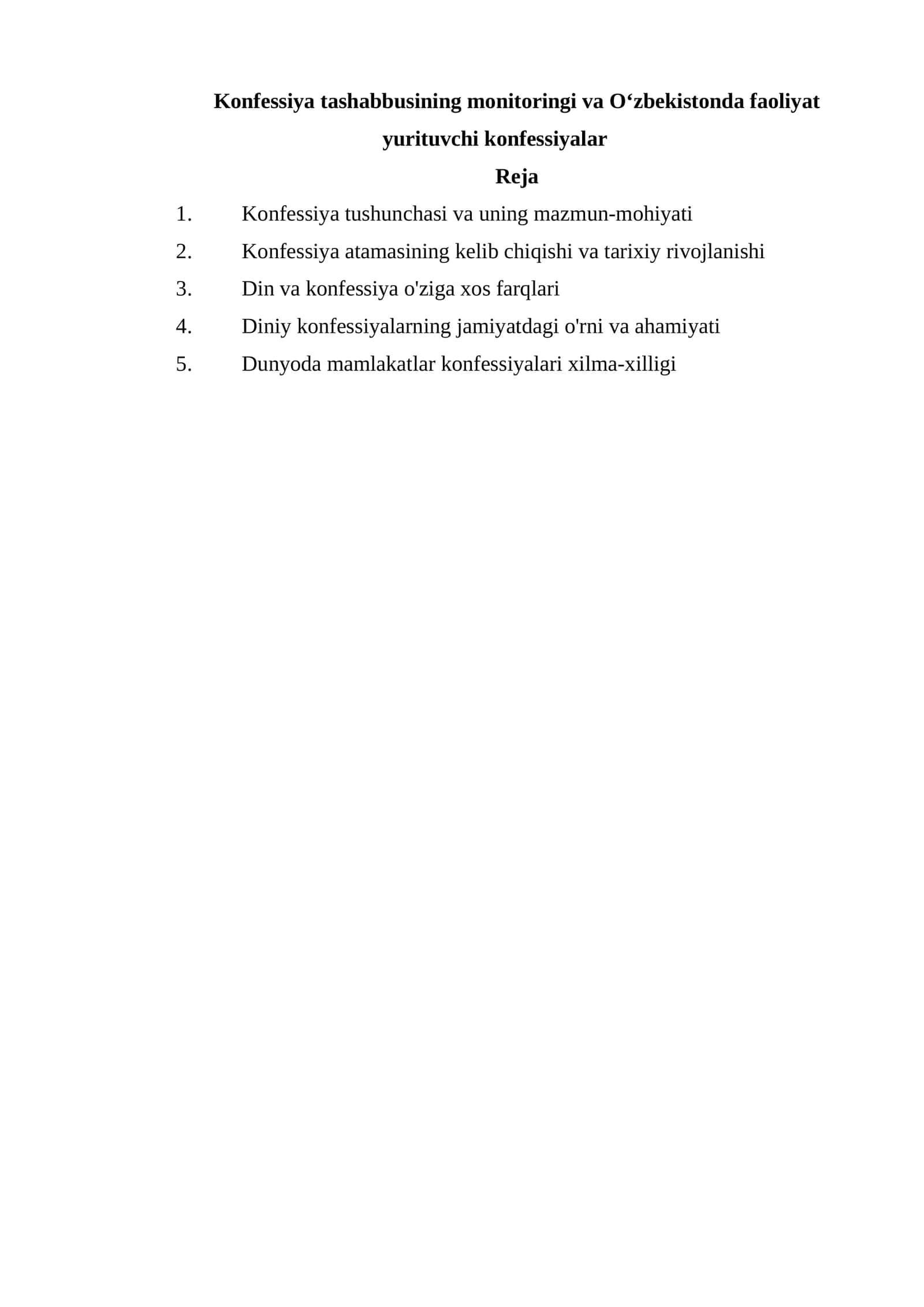 Konfessiya tashabbusining monitoringi va Oʻzbekistonda faoliyat yurituvchi konfessiyalar 1