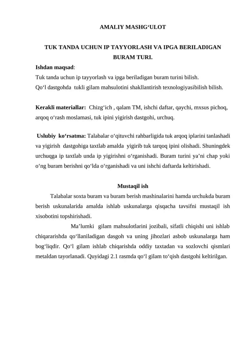 TUK TANDA UCHUN IP TAYYORLASH VA IPGA BERILADIGAN BURAM TURI. 1