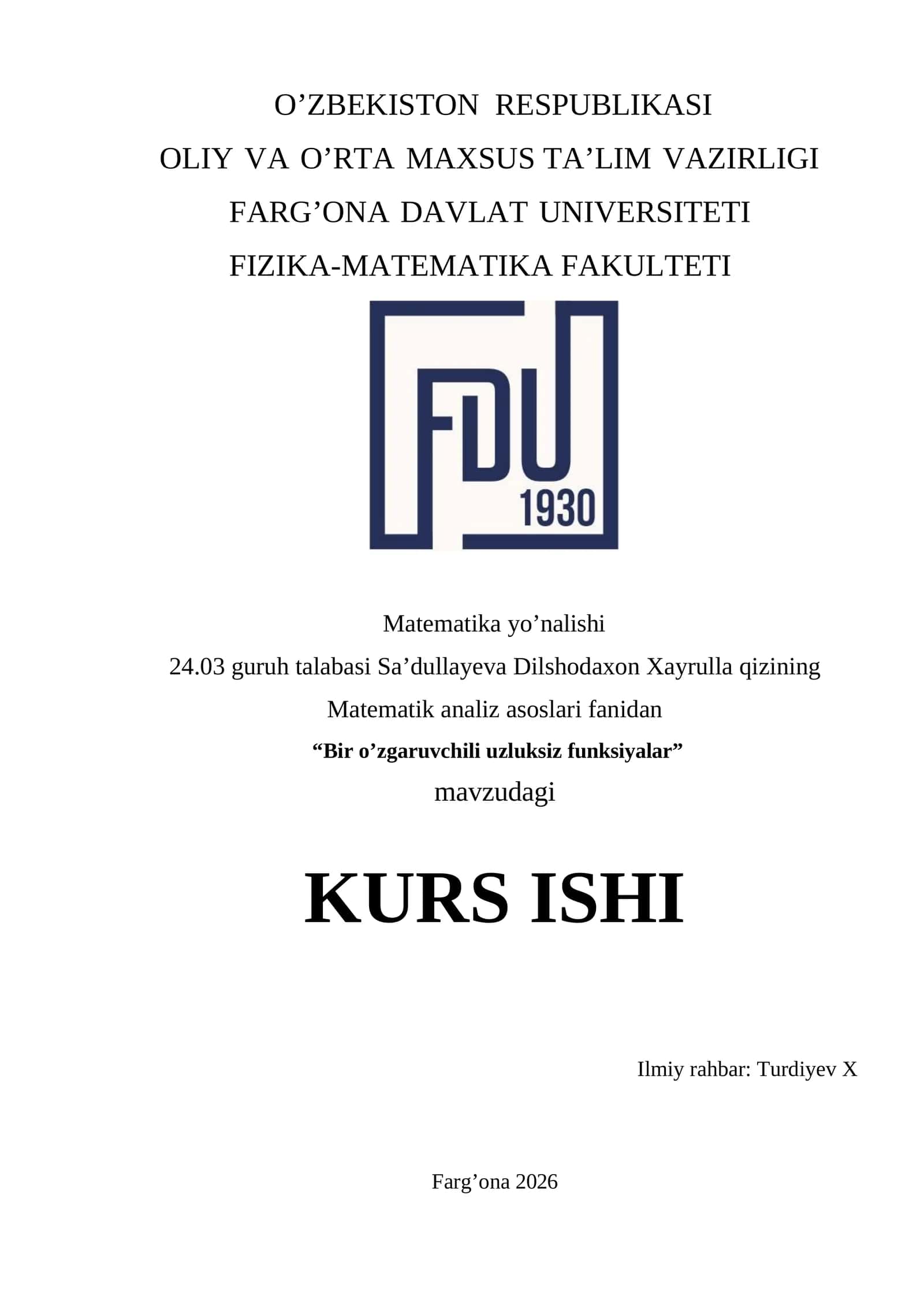 Bir o’zgaruvchili uzluksiz funksiyalar 1