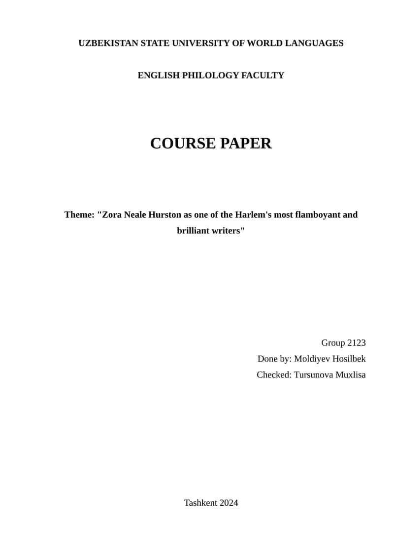 Theme: "Zora Neale Hurston as one of the Harlem's most flamboyant and brilliant writers" 1
