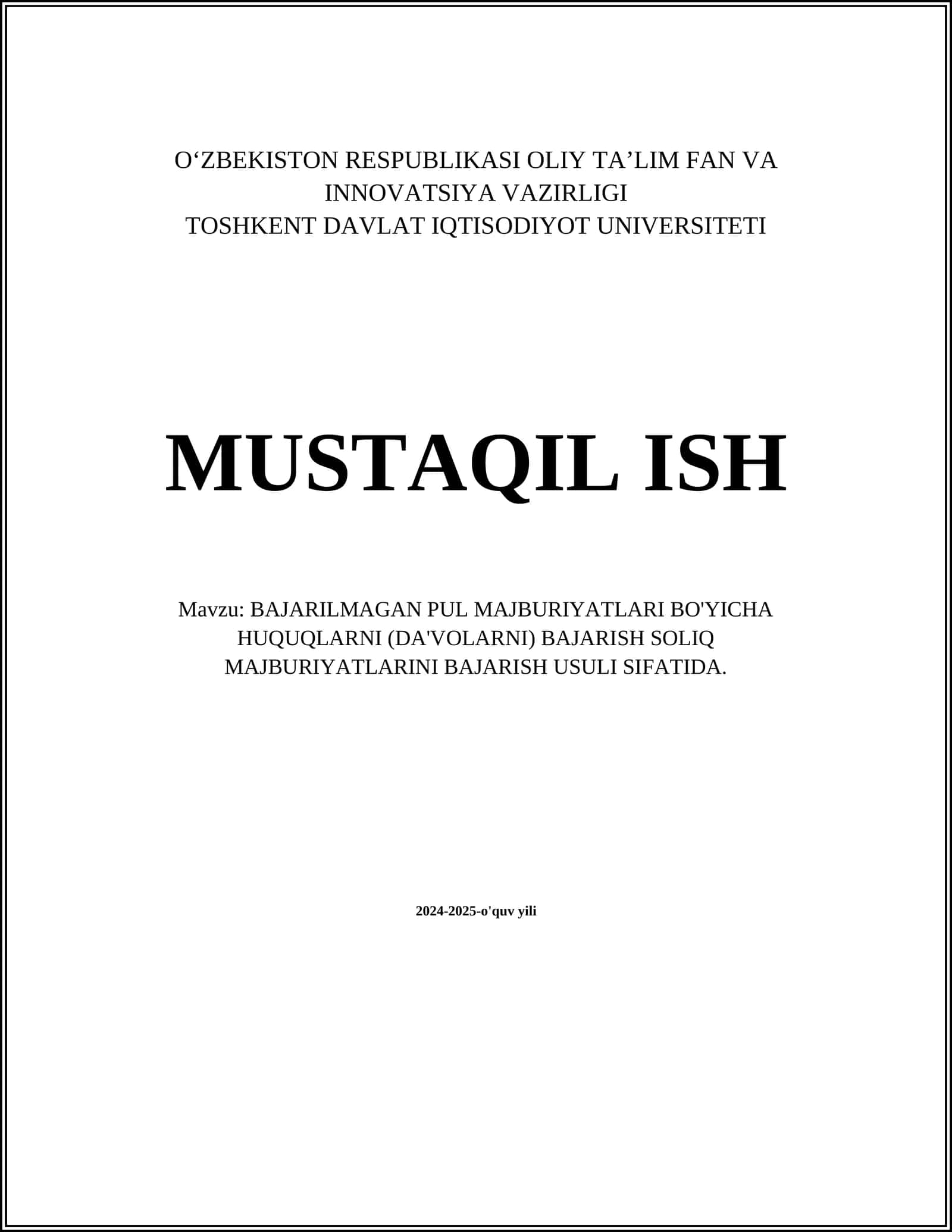 BAJARILMAGAN PUL MAJBURIYATLARI 1