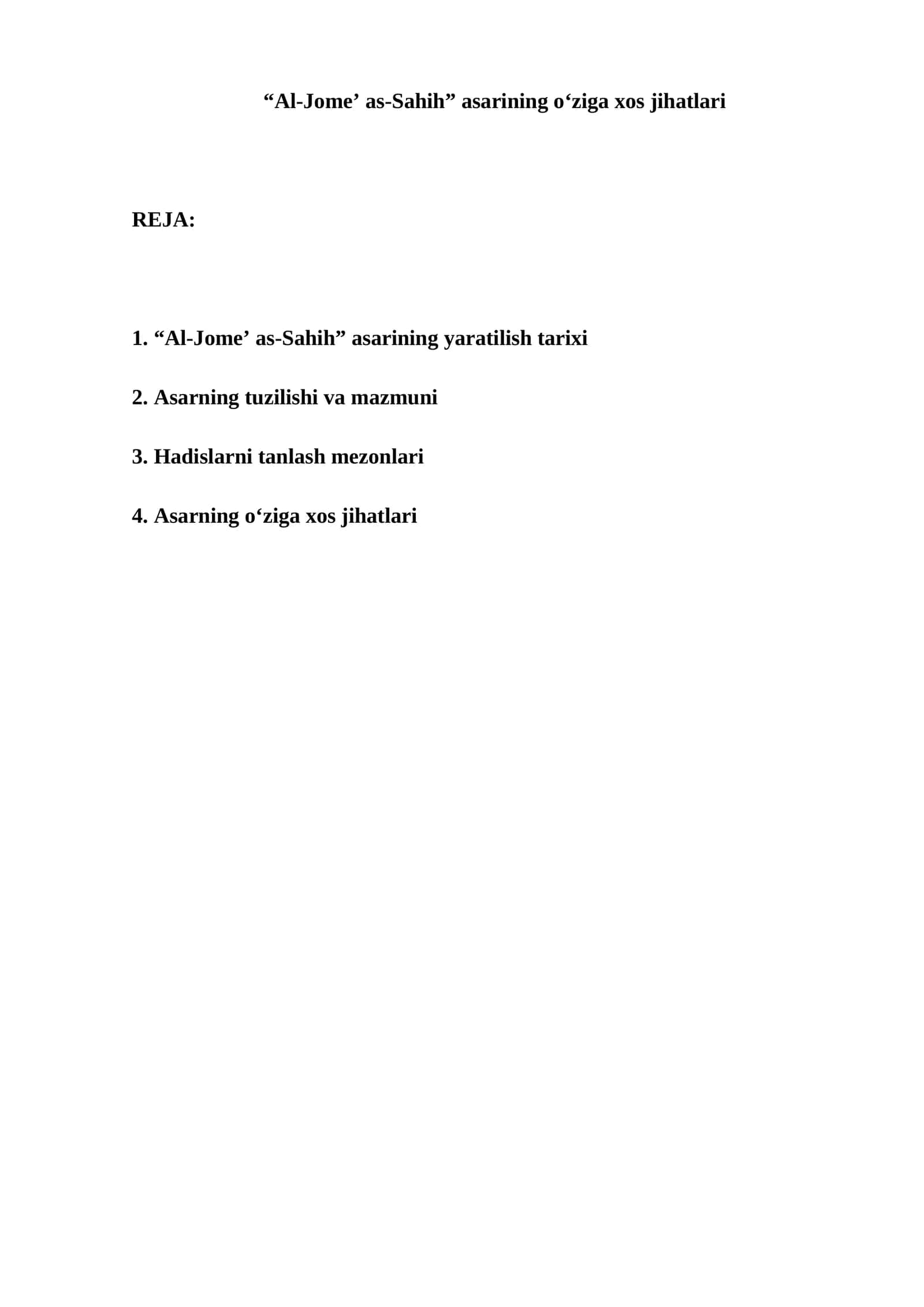 “Al-Jomeʼ as-Sahih” asarining o‘ziga xos jihatlari 1