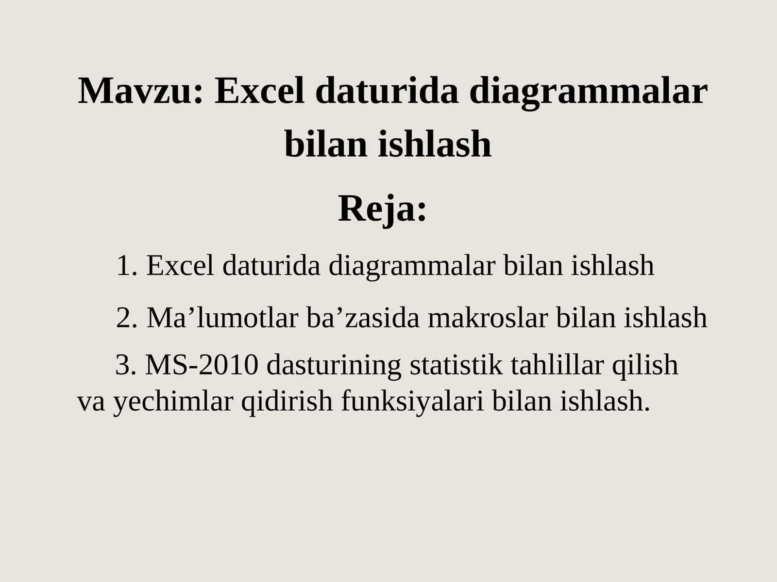 Excel daturida diagrammalar bilan ishlash 1