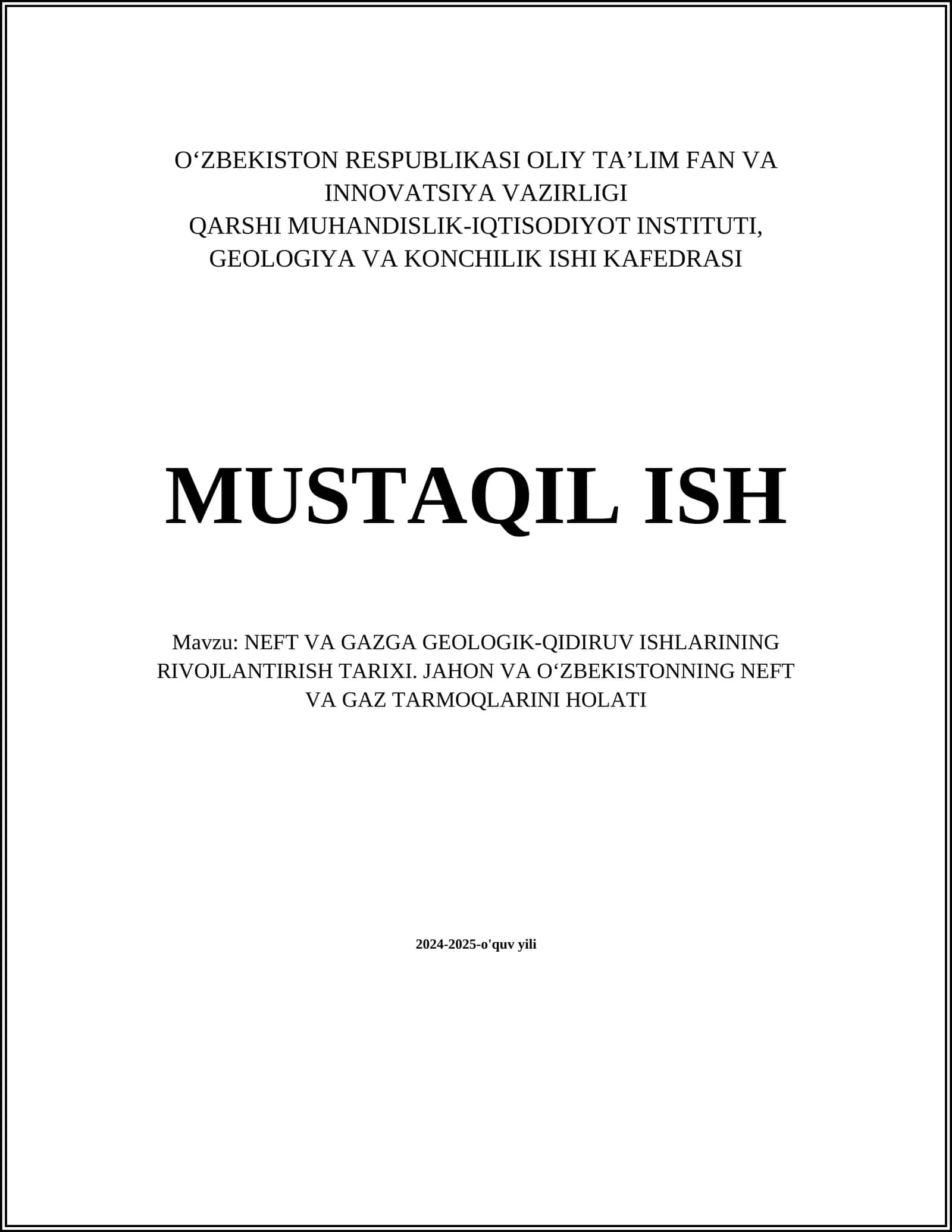 NEFT VA GAZGA GEOLOGIK-QIDIRUV ISHLARINING RIVOJLANTIRISH TARIXI 1