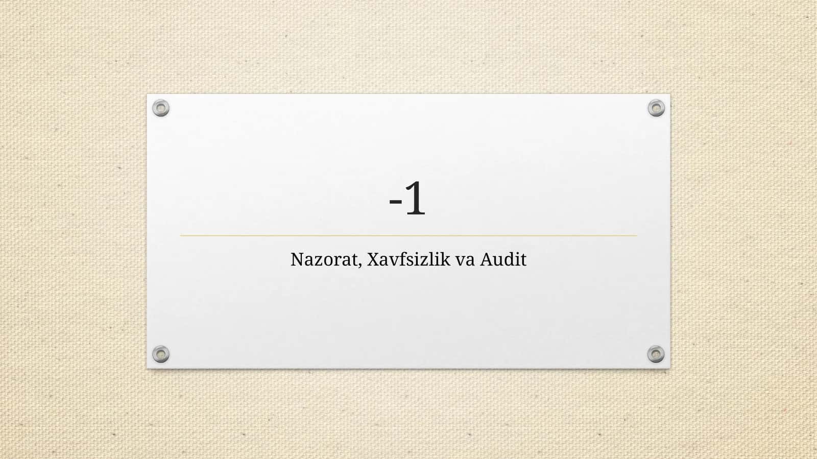 Nazorat, Xavfsizlik va Audit 1