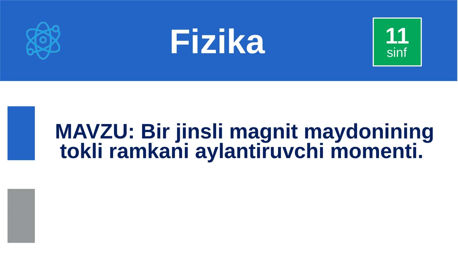 Bir jinsli magnit maydonining tokli ramkani aylantiruvchi momenti 1