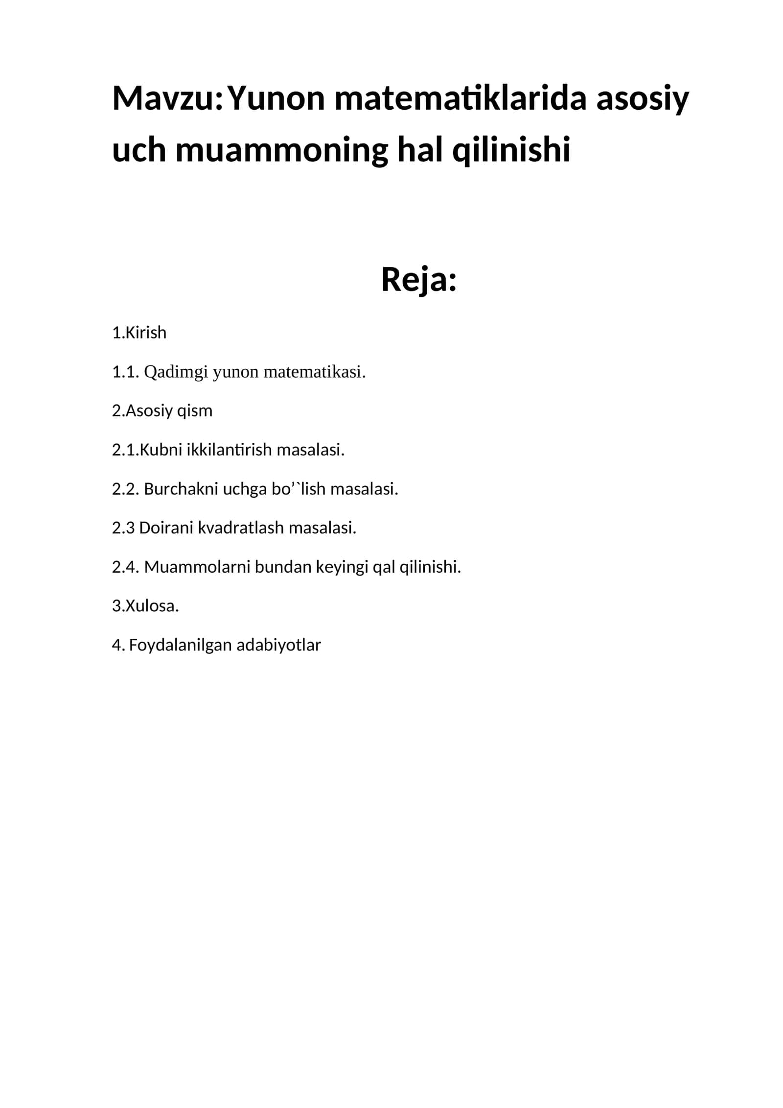 Yunon matematiklarida asosiy uch muammoning hal qilinishi 1
