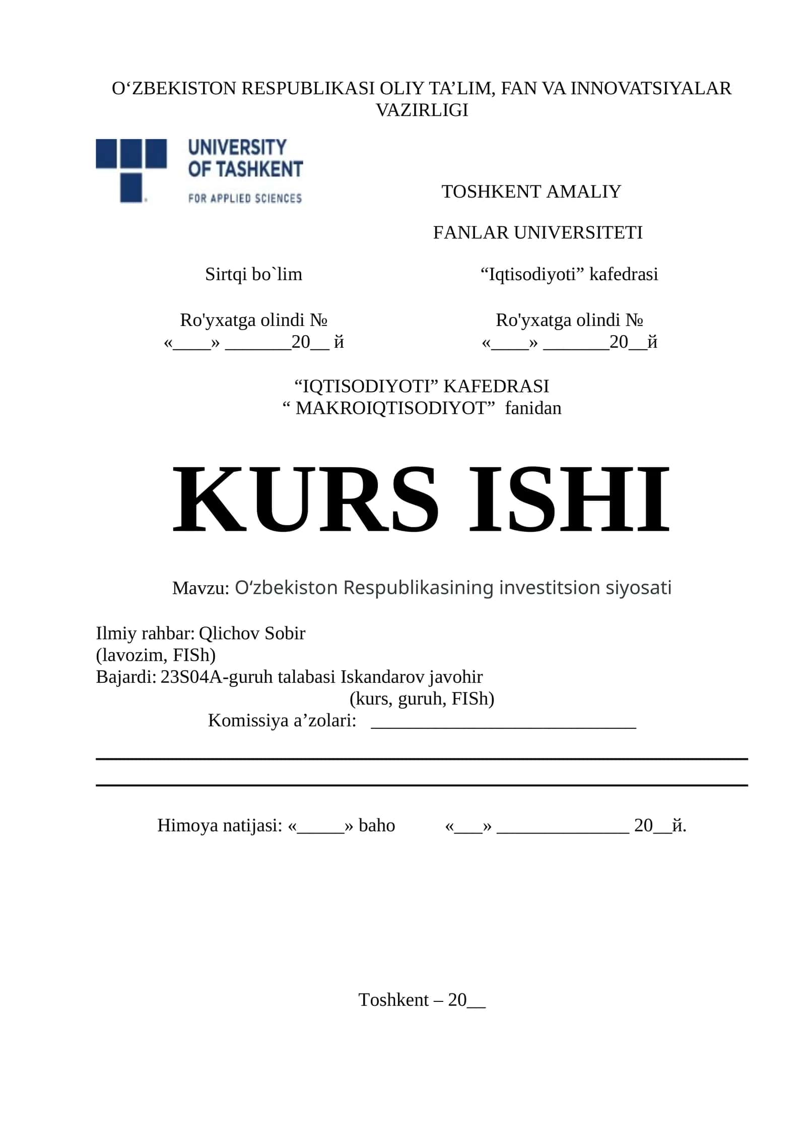 Kurs ishi “MAKROIQTISODIYOT” fanidan 1