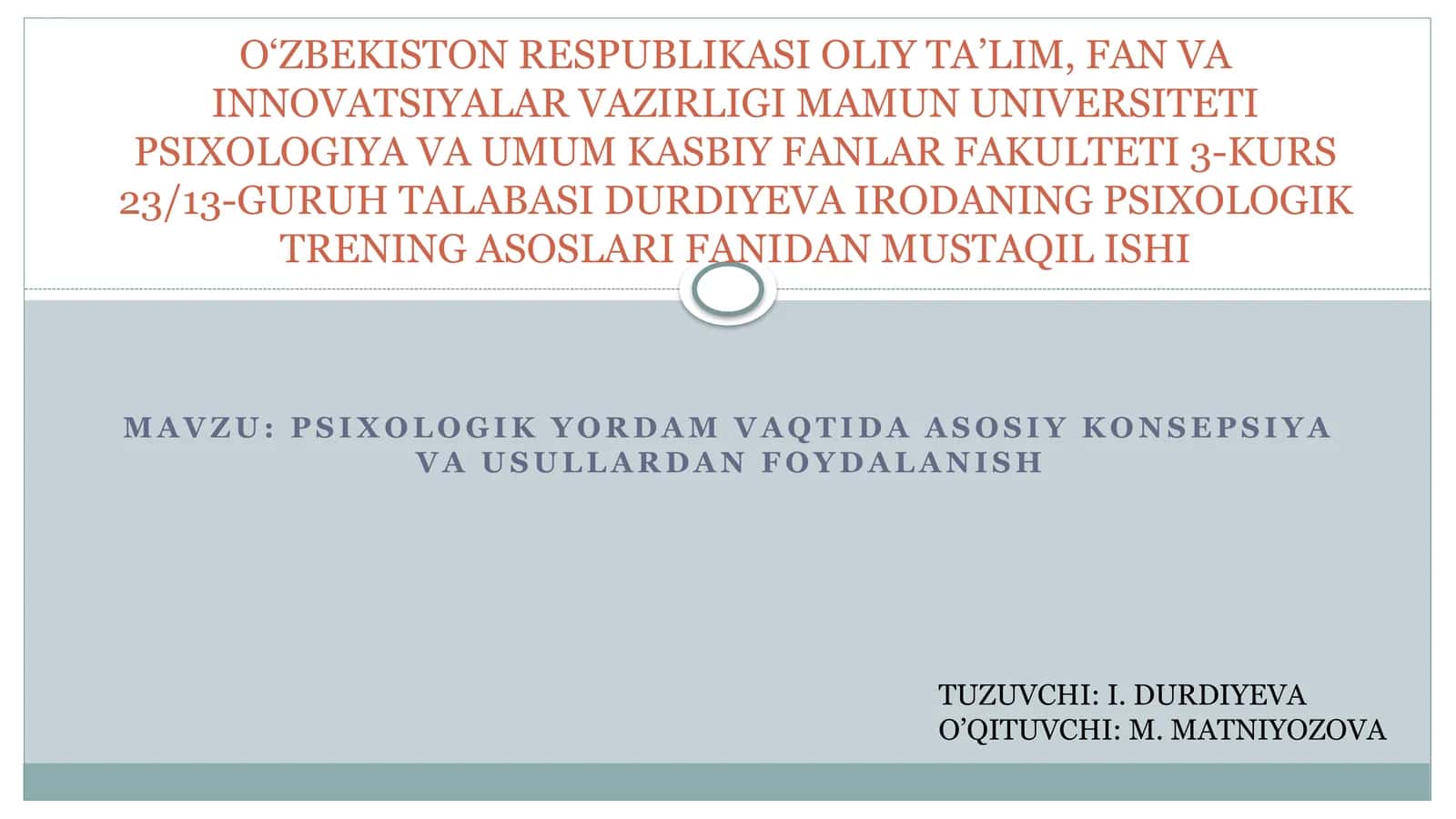 PSIXOLOGIK YORDAM VAQTIDA ASOSIY KONSEPSIYA VA USULLARDAN FOYDALANISH 1