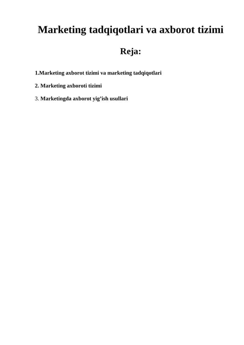 Marketing tadqiqotlari va axborot tizimi 1