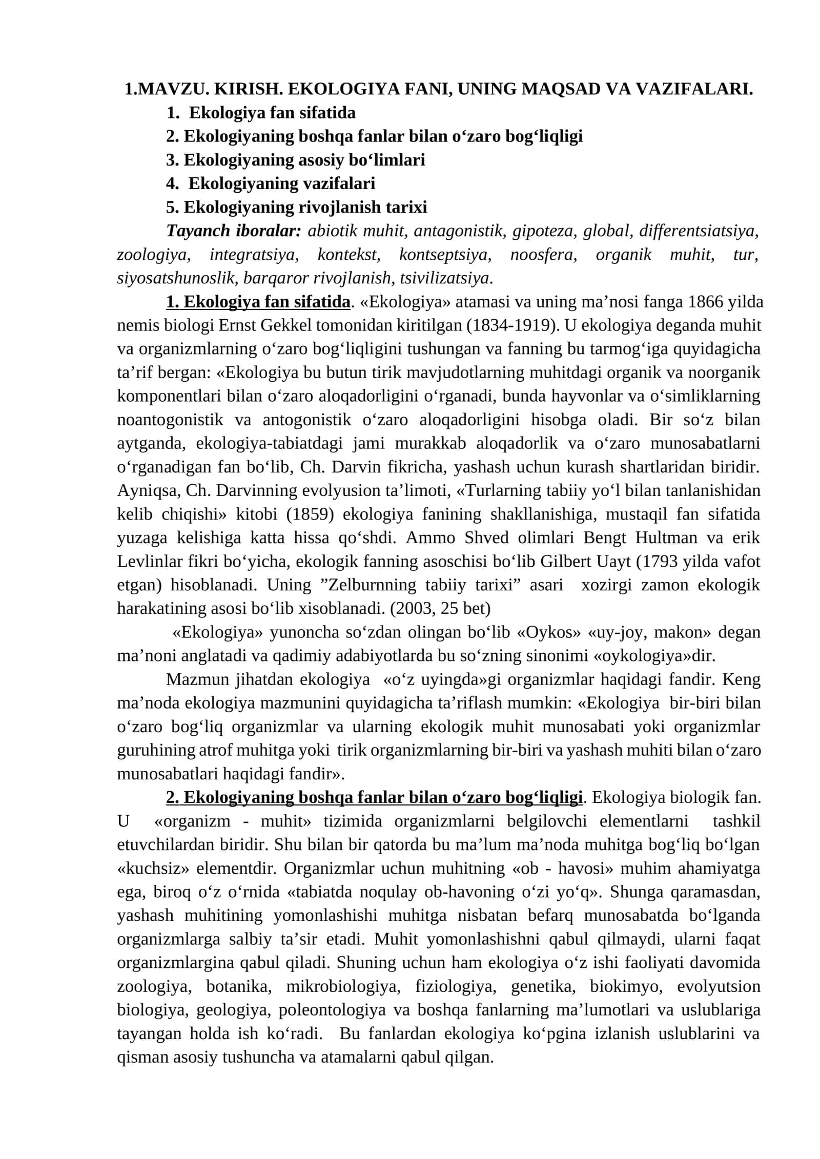 EKOLOGIYA FANI, UNING MAQSAD VA VAZIFALARI 1