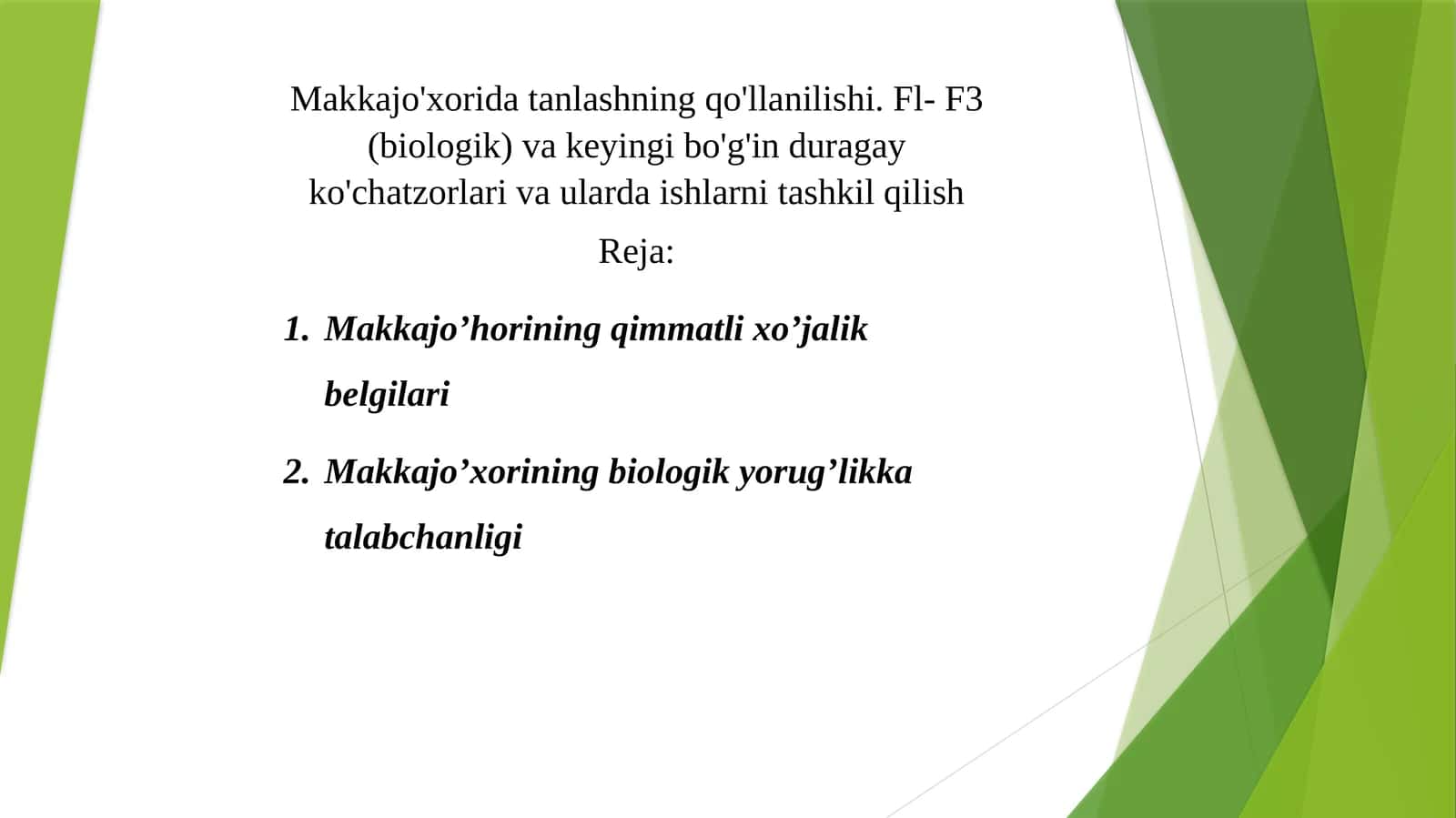 Makkajo'xoridatanlashningqo'llanilishi 1
