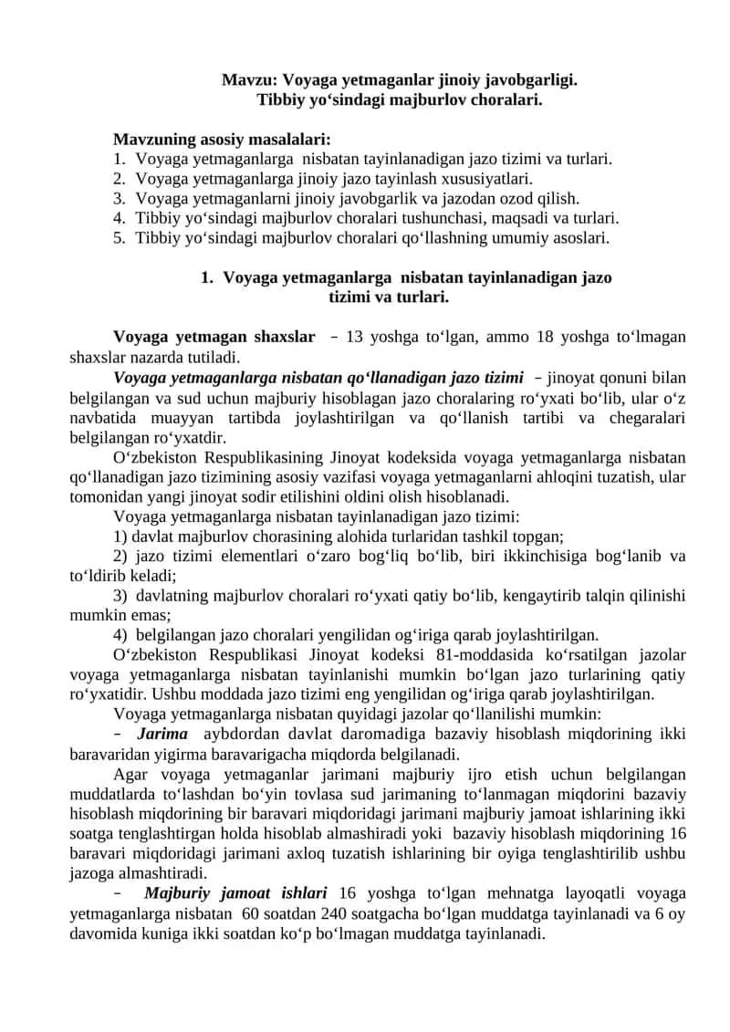 Voyaga yetmaganlar jinoiy javobgarligi 1