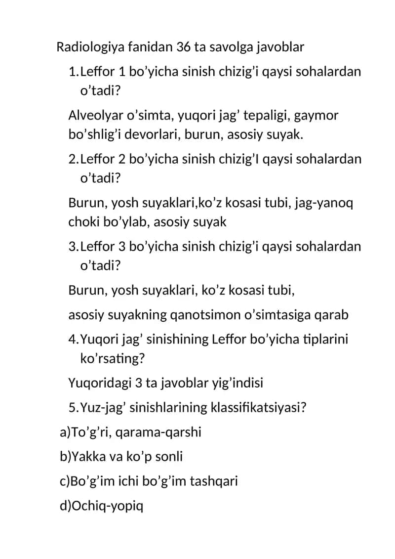 Radiologiya fanidan 36 ta savolga javoblar 1