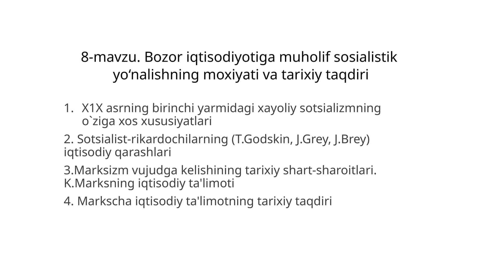 X1X asrning birinchi yarmidagi xayoliy sotsializmning o‘ziga xos xususiyatlari 1
