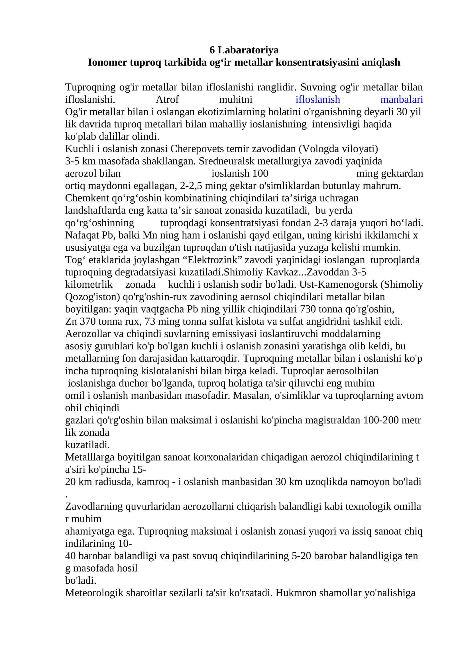 Ionomer tuproq tarkibida og‘ir metallar konsentratsiyasini aniqlash 1