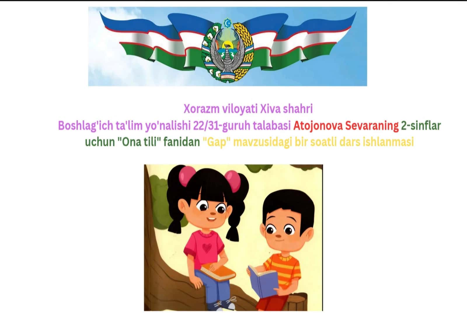 So'zlardan gap tuzing va kerakli tinish belgilarini qo'ying 1