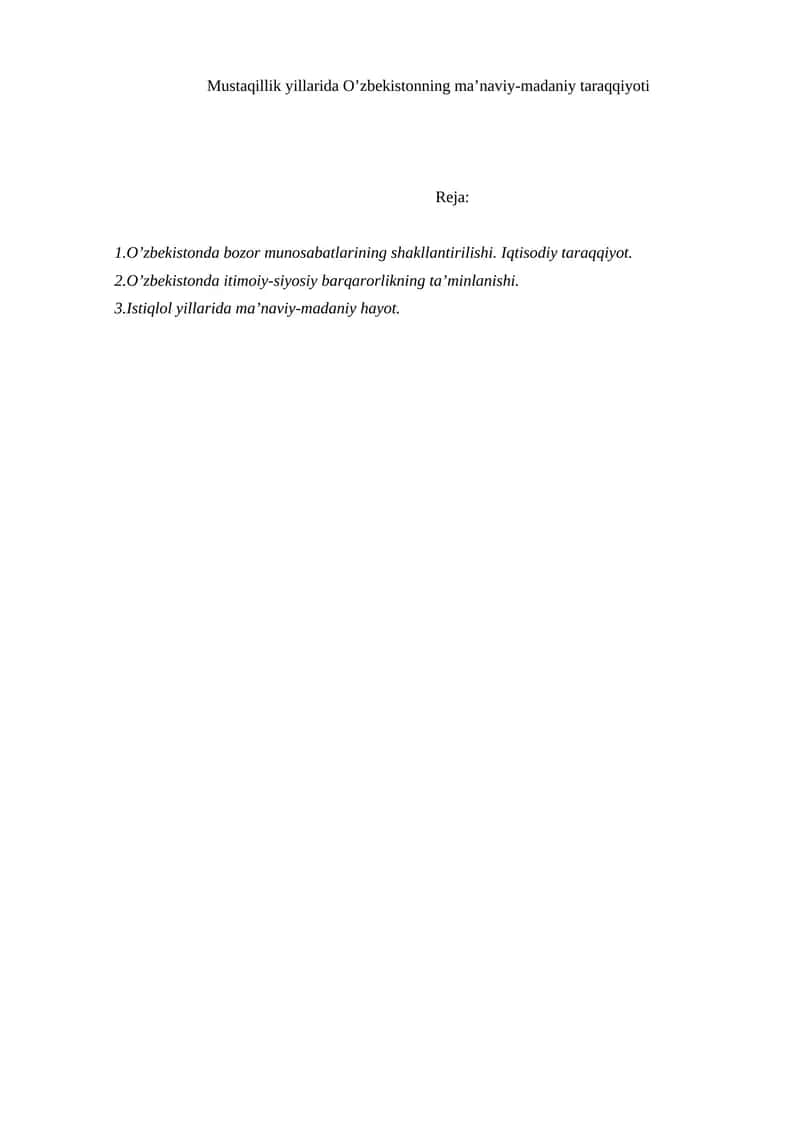 O'zbekistonning ma’naviy-madaniy taraqqiyoti 1