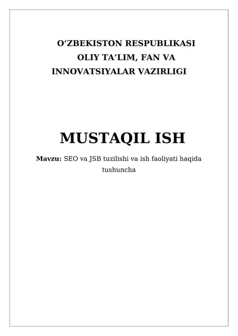 SEO va JSB tuzilishi va ish faoliyati